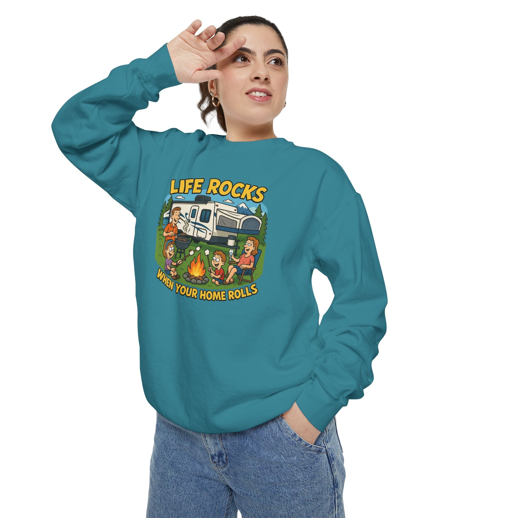 Retro Camping Sweatshirt, Life Rocks Sweater, Unisex Sweatshirt, Vintage RV Sweatshirt, Cozy Outdoor Apparel, Gift for Campers