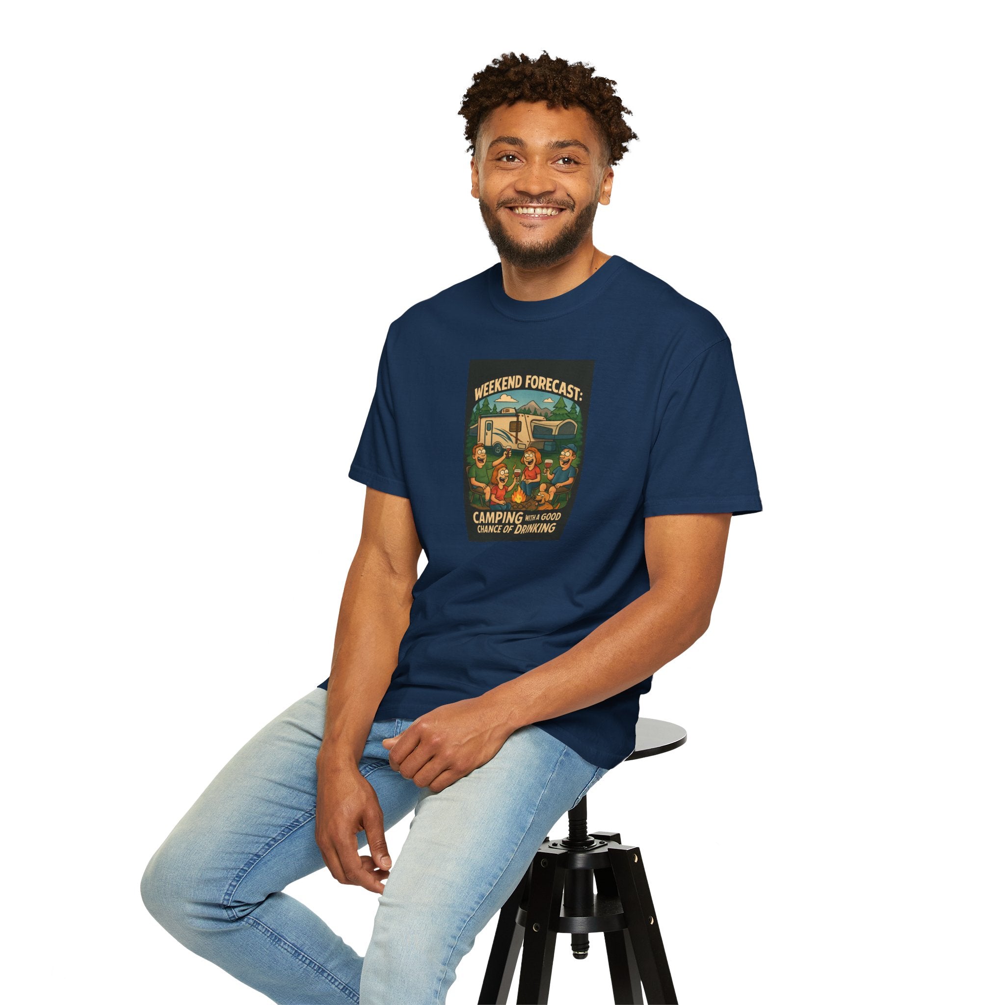 Camping Forecast T-Shirt, Unisex Graphic Tee, Gift for Campers, Outdoor Adventure Apparel, Weekend Getaway Shirt, Nature Lover's Tee