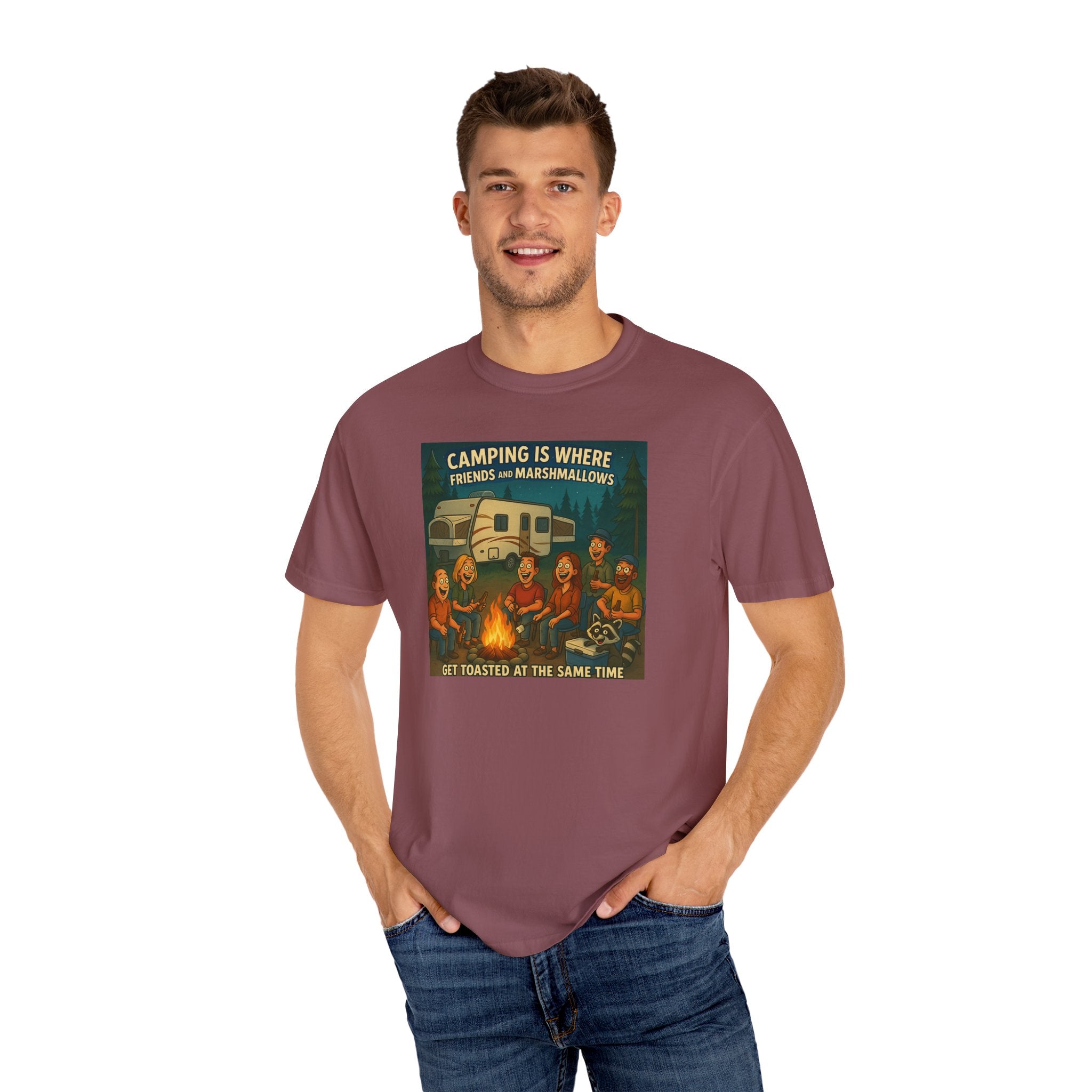 Camping T-Shirt: Get Toasted with Friends, Unisex Garment-Dyed Tee, Outdoor Adventure Shirt, Camping Gift, Summer BBQ Shirt, Family [...]