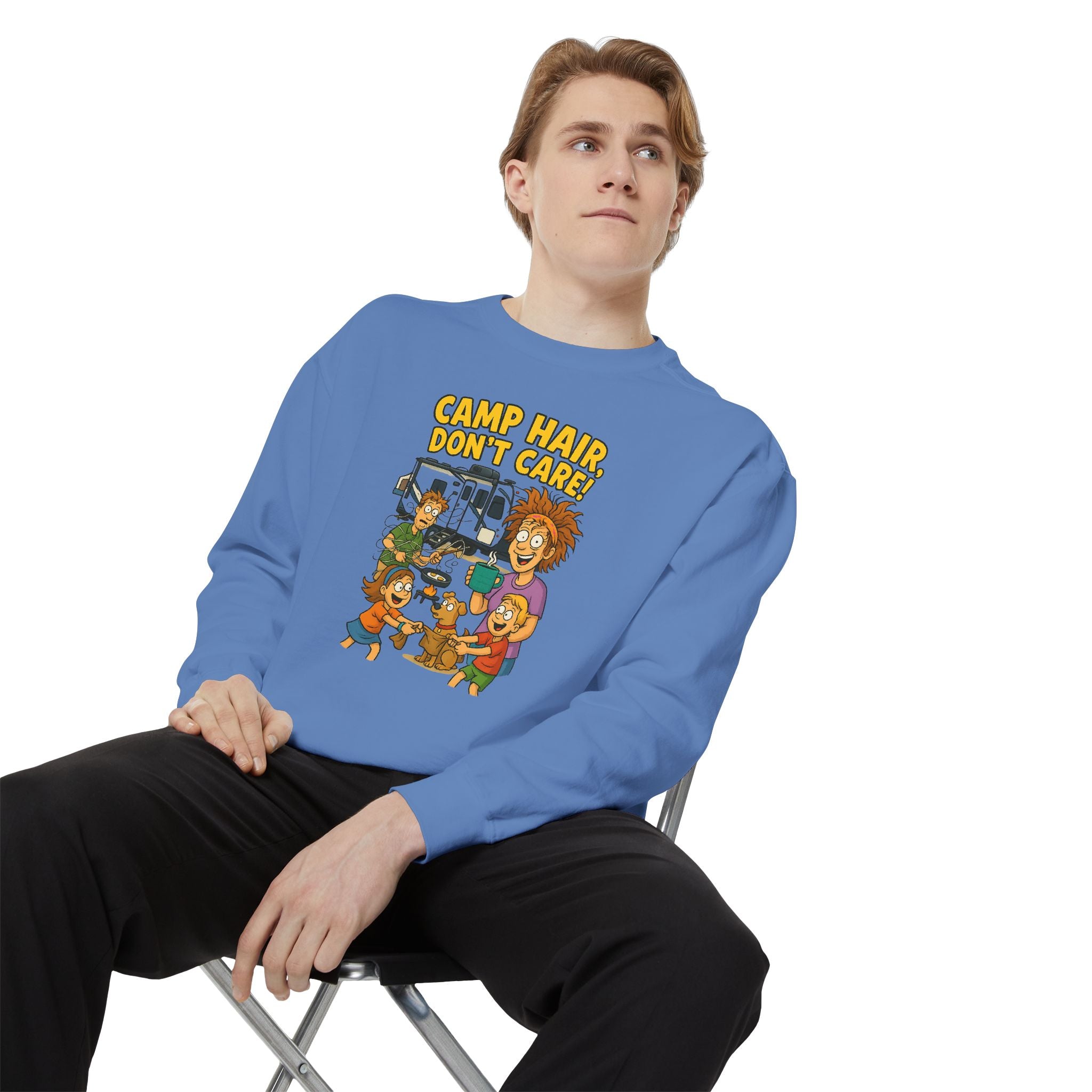 Camp Hair Don't Care Sweatshirt, Cozy Unisex Sweater, Perfect for Campers, Gift for Travel Lovers, Casual Outfit, All Season