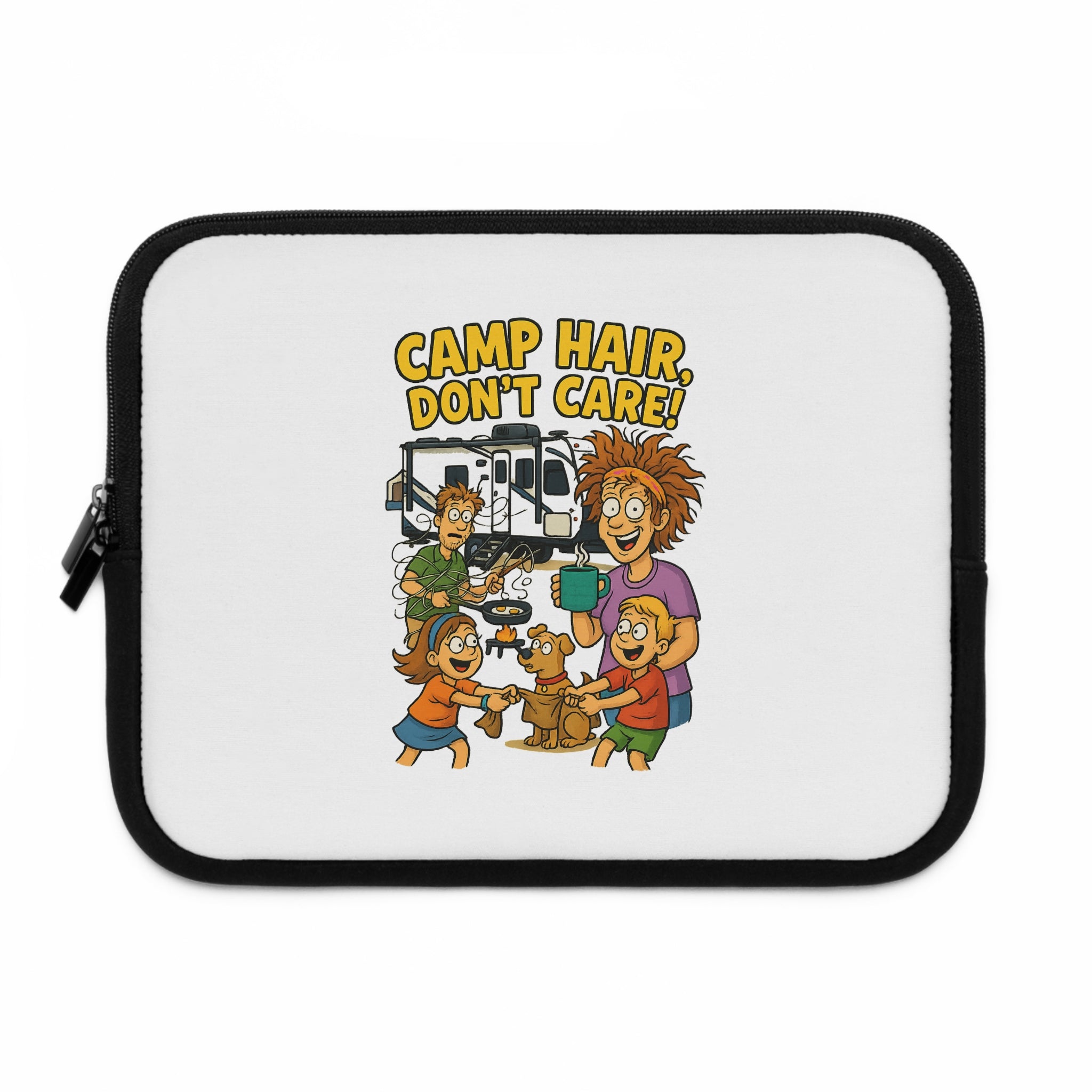 Laptop Sleeve, Camp Hair Don't Care Design, Cute Animal Lover Gift, Summer Camp Accessory, Travel Electronics Organizer