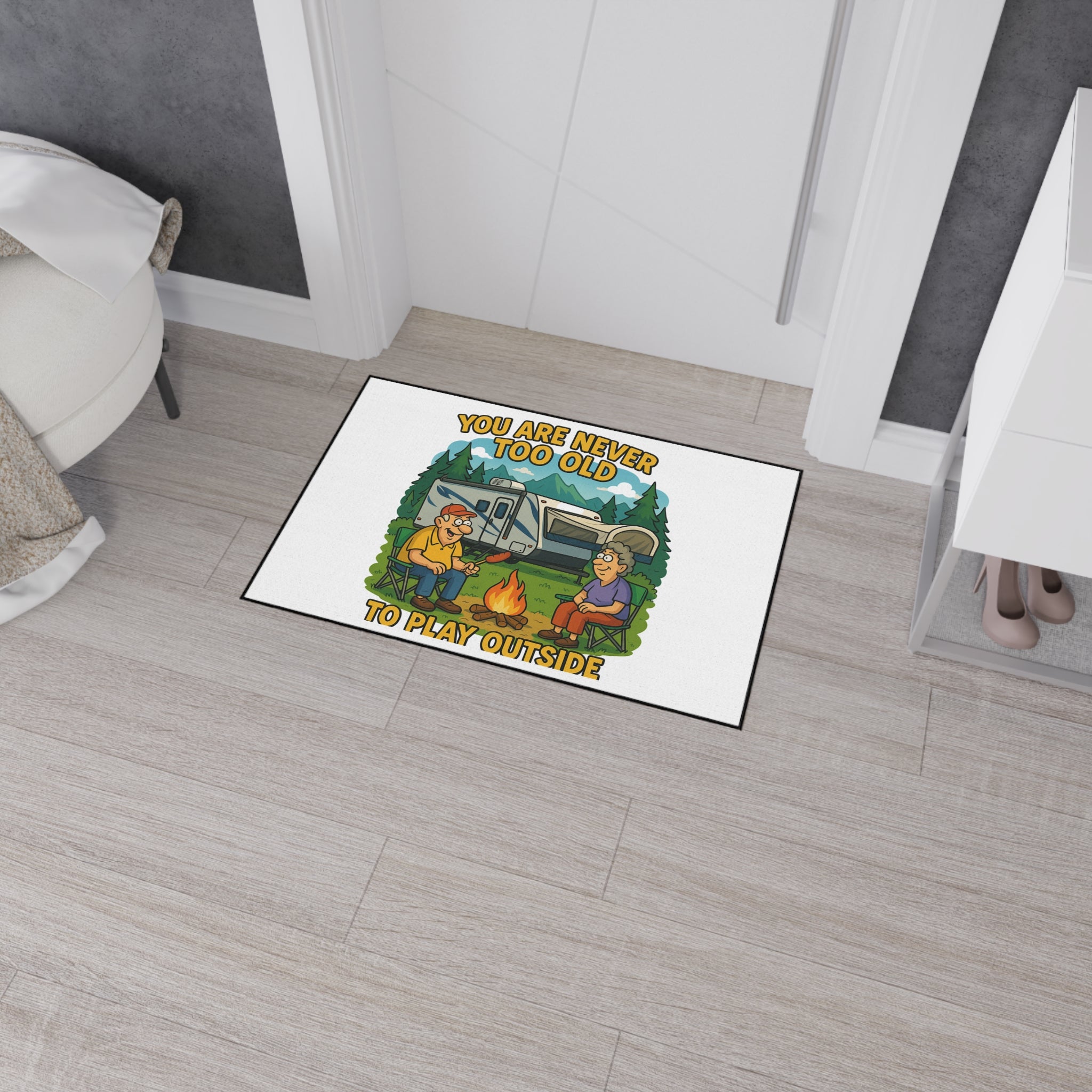 Outdoor RV Welcome Heavy Duty Floor Mat - 'You Are Never Too Old to Play Outside'