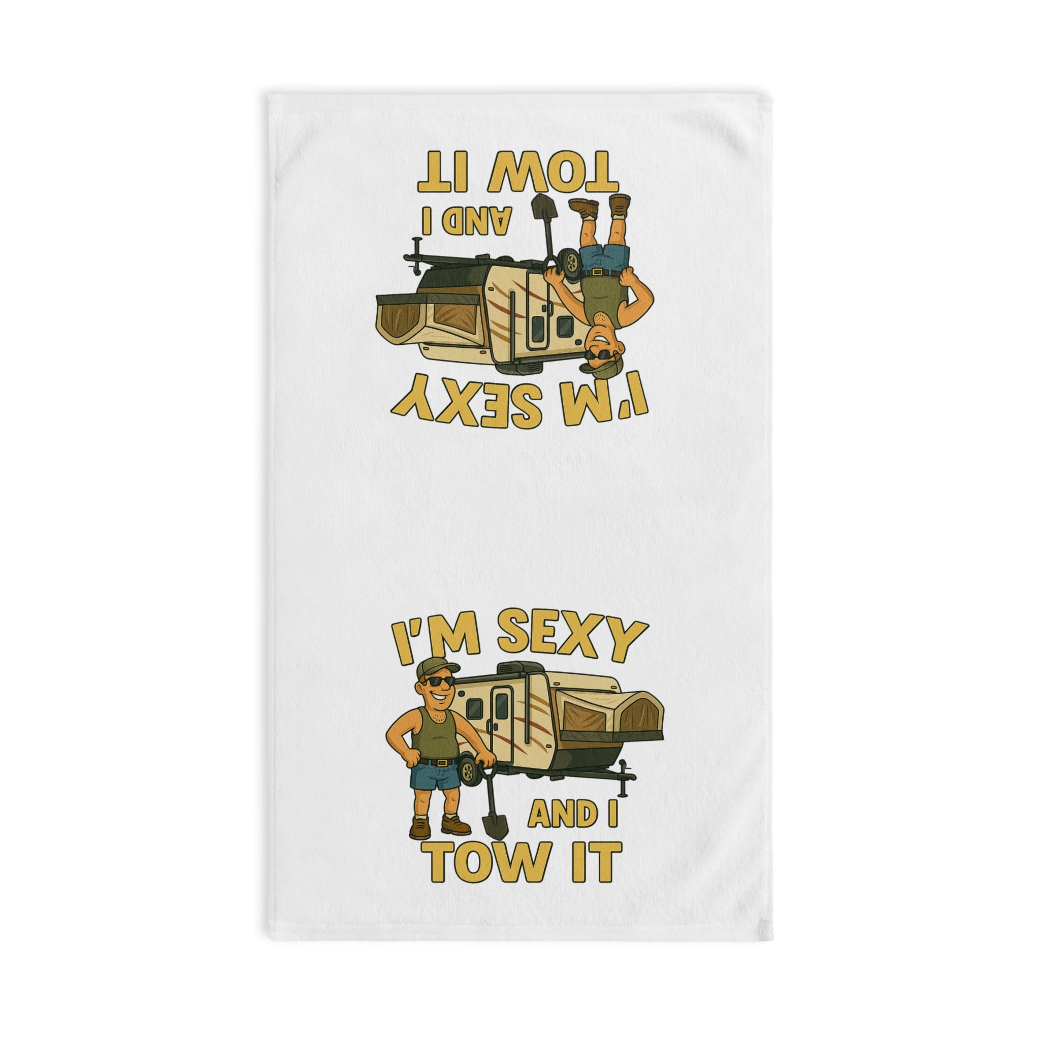Playful Camping Hand Towel, Fun Kitchen Decor, Unique Gift for Him, RV Lover, Humor Towel for Outdoor Enthusiasts