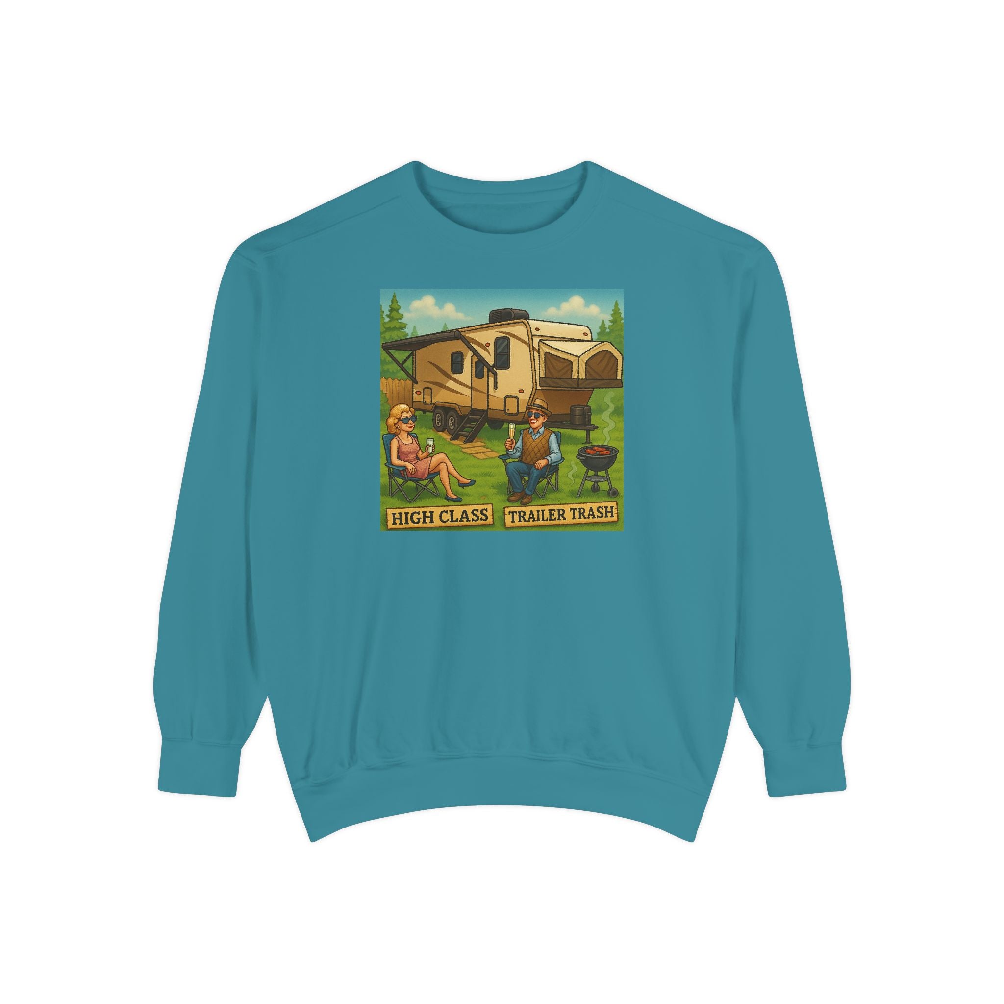 Vintage-Inspired Unisex Sweatshirt with 'High Class Trail Trash' Design
