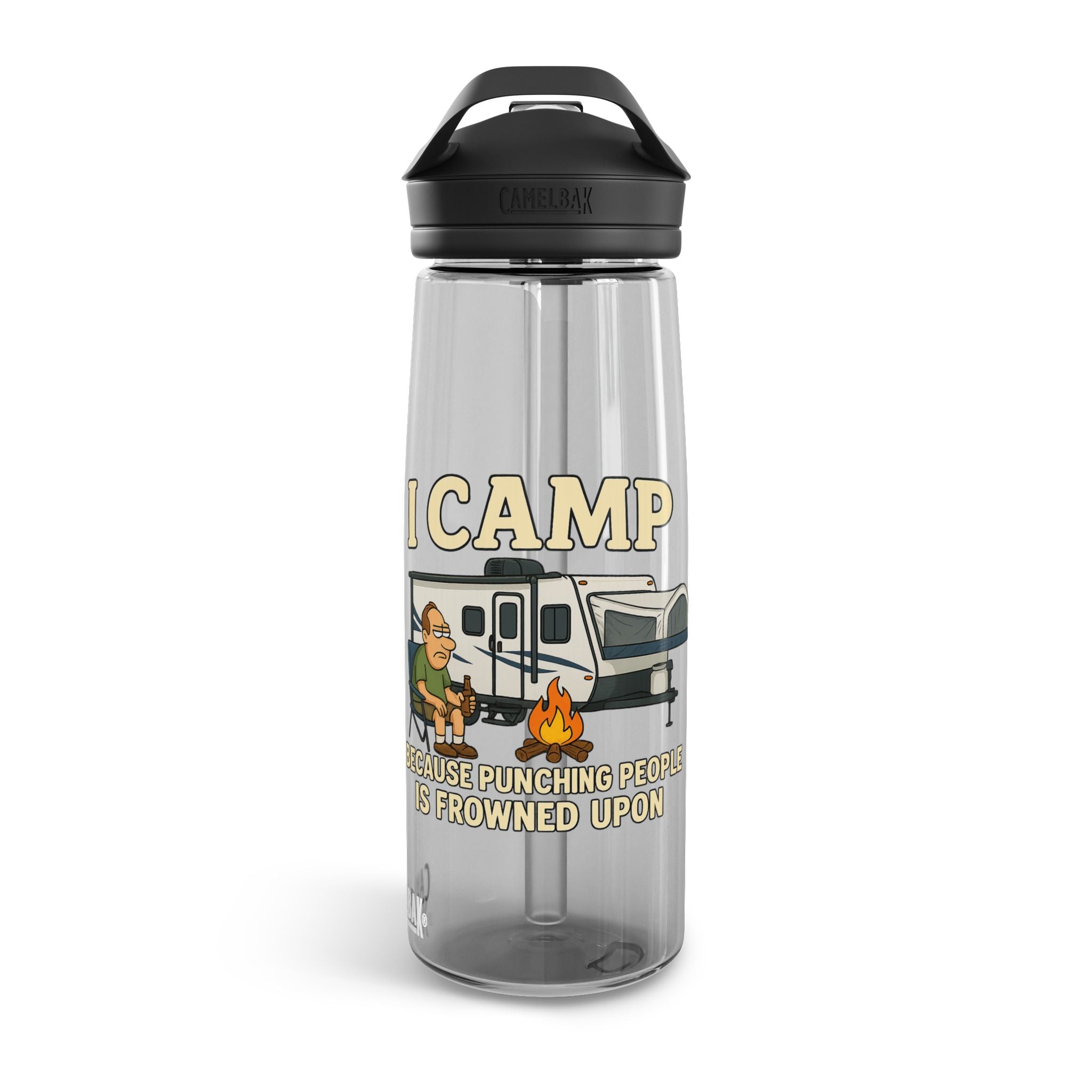 Funny Camping Water Bottle - I Camp Because Punching People is Frowned Upon