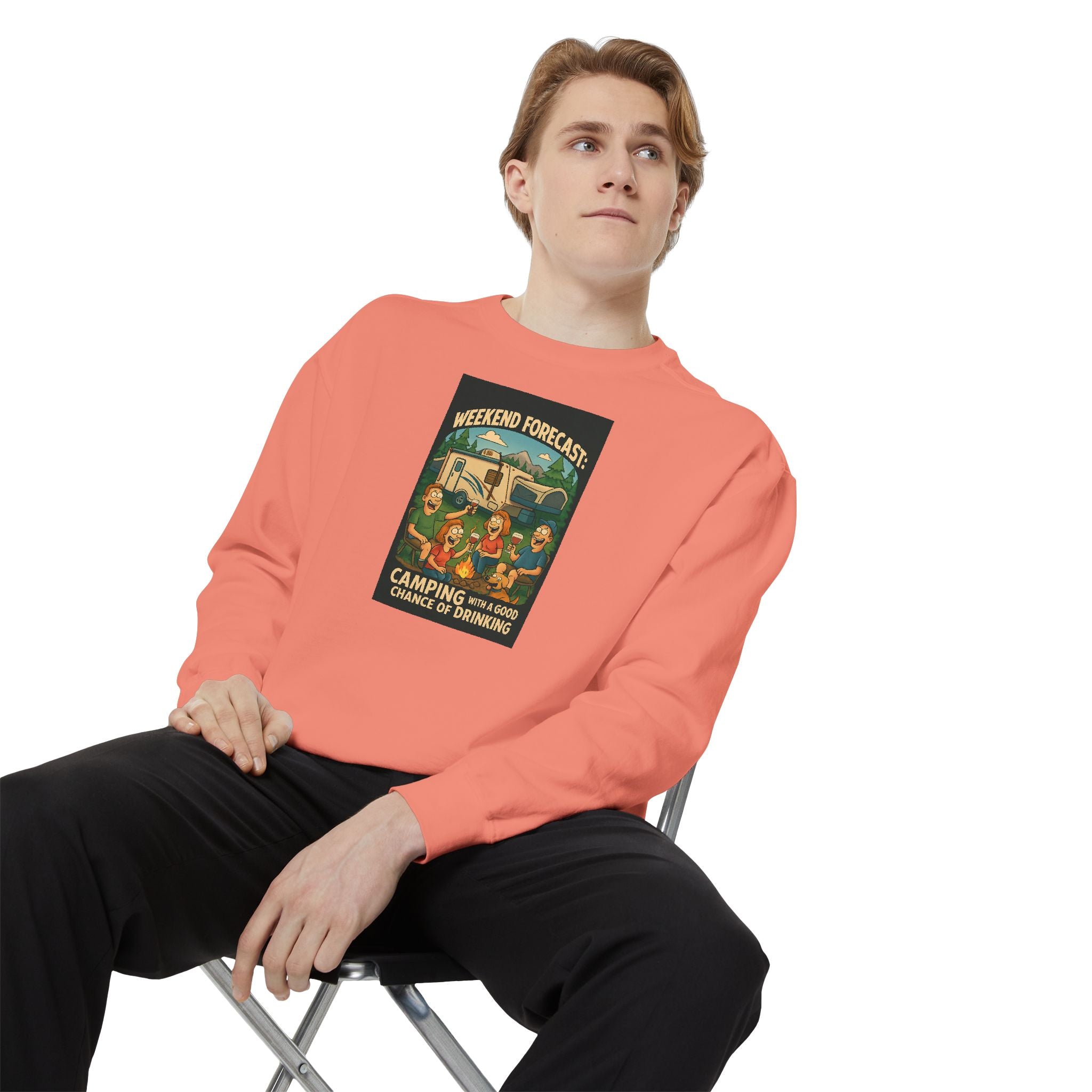 Weekend Forecast Camping Sweatshirt, Cozy Unisex Sweatshirt, Gift for Campers, Outdoor Adventure Apparel, Relaxed Fit Sweatshirt