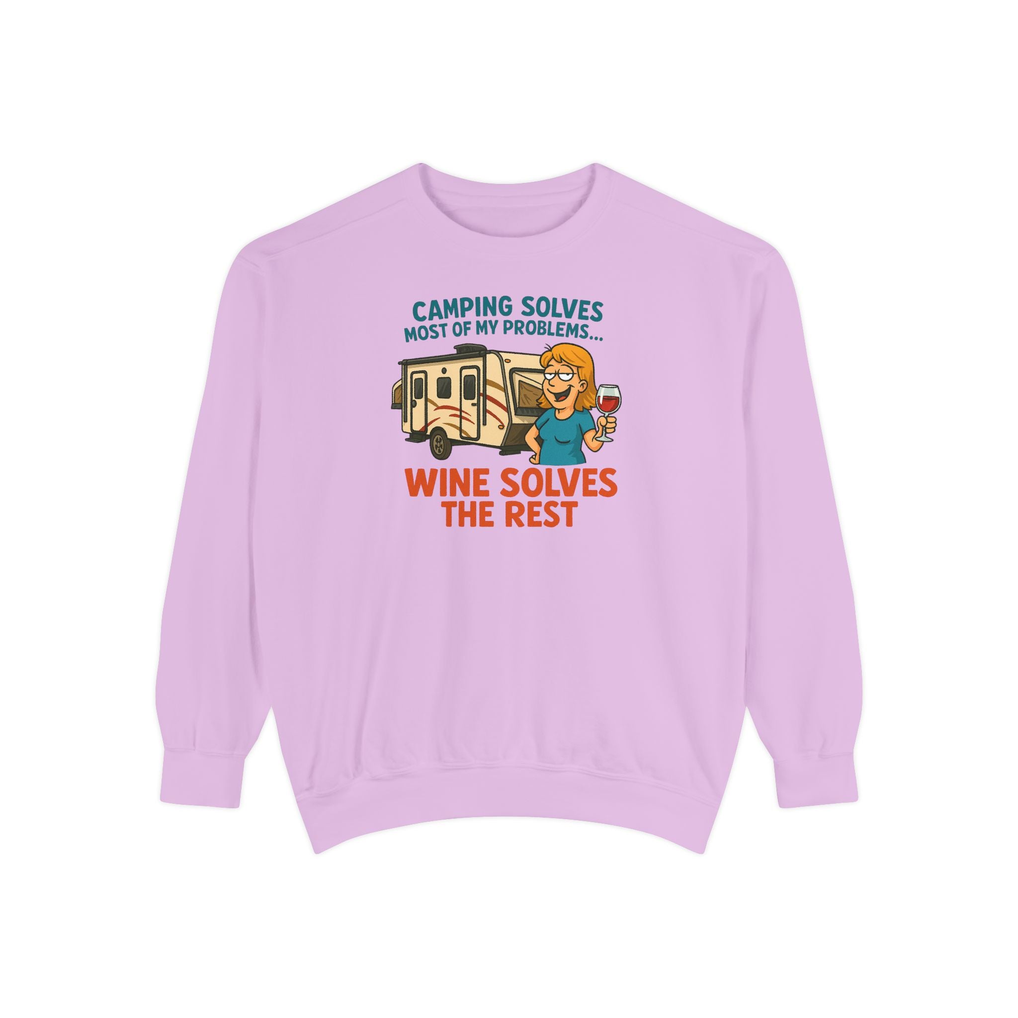 Camping Wine Sweatshirt | Unisex Garment-Dyed Pullover | Cozy Gift for Campers | Outdoor Adventures Apparel | Relaxed Fit Top