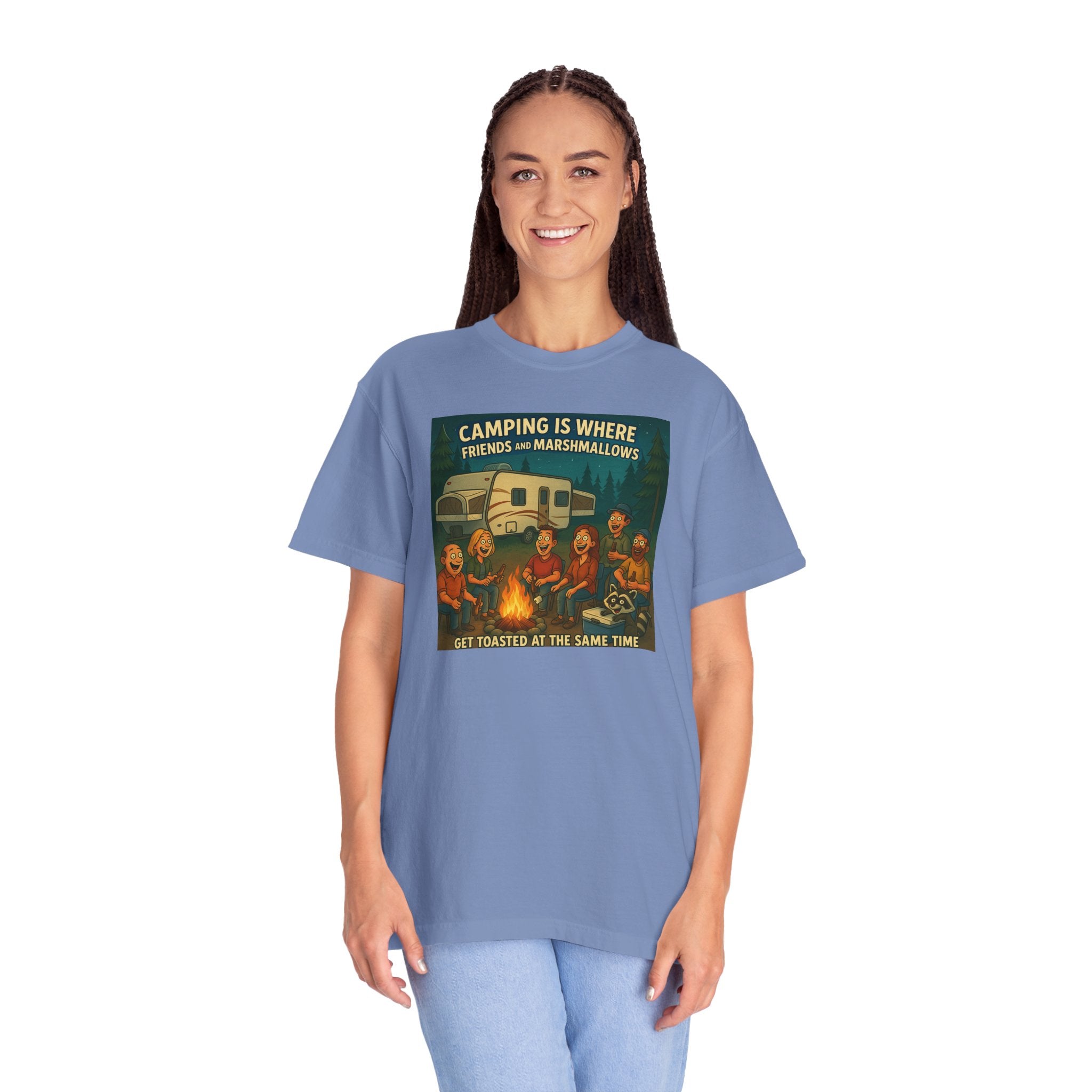 Camping T-Shirt: Get Toasted with Friends, Unisex Garment-Dyed Tee, Outdoor Adventure Shirt, Camping Gift, Summer BBQ Shirt, Family [...]