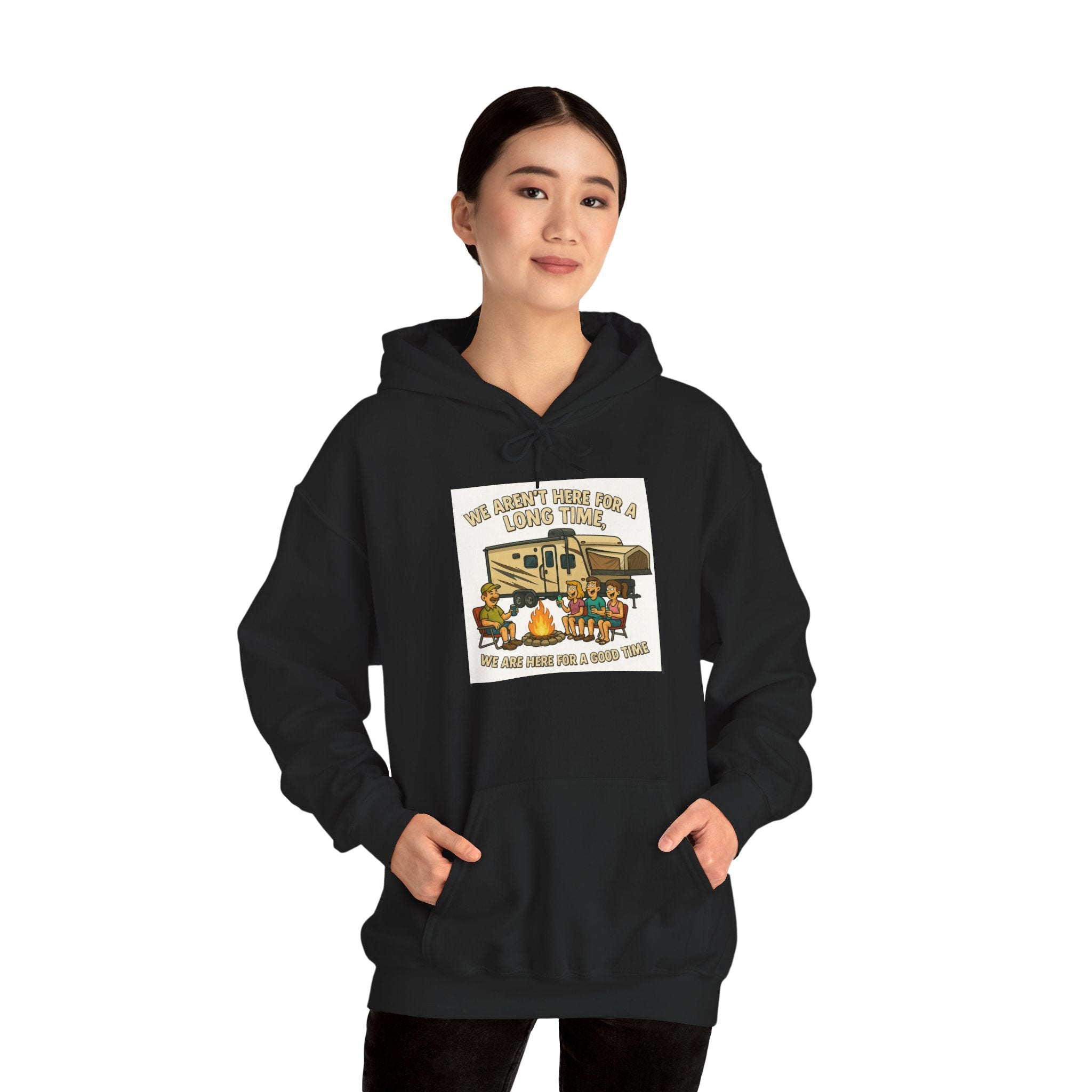 Adventure Awaits Graphic Hoodie - We aren't here for a long time, we are here for a good time