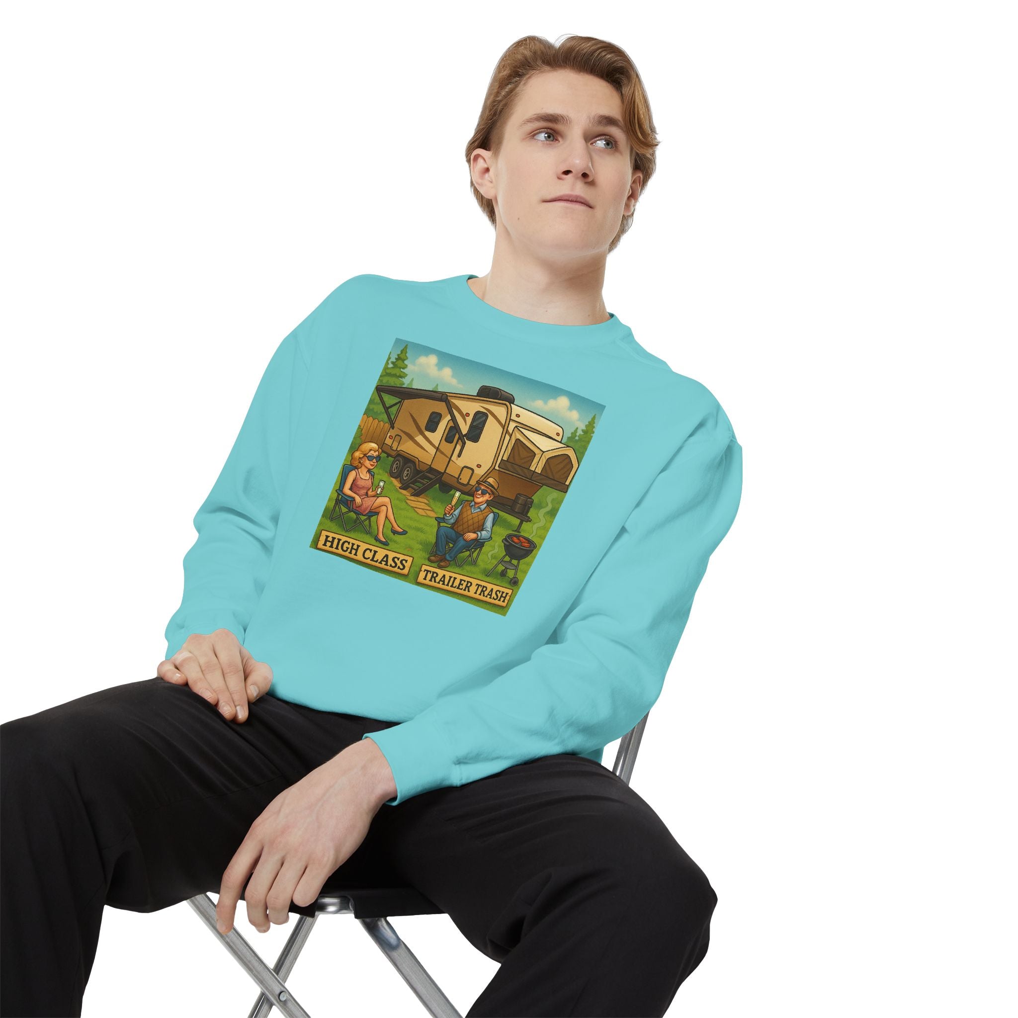 Vintage-Inspired Unisex Sweatshirt with 'High Class Trail Trash' Design