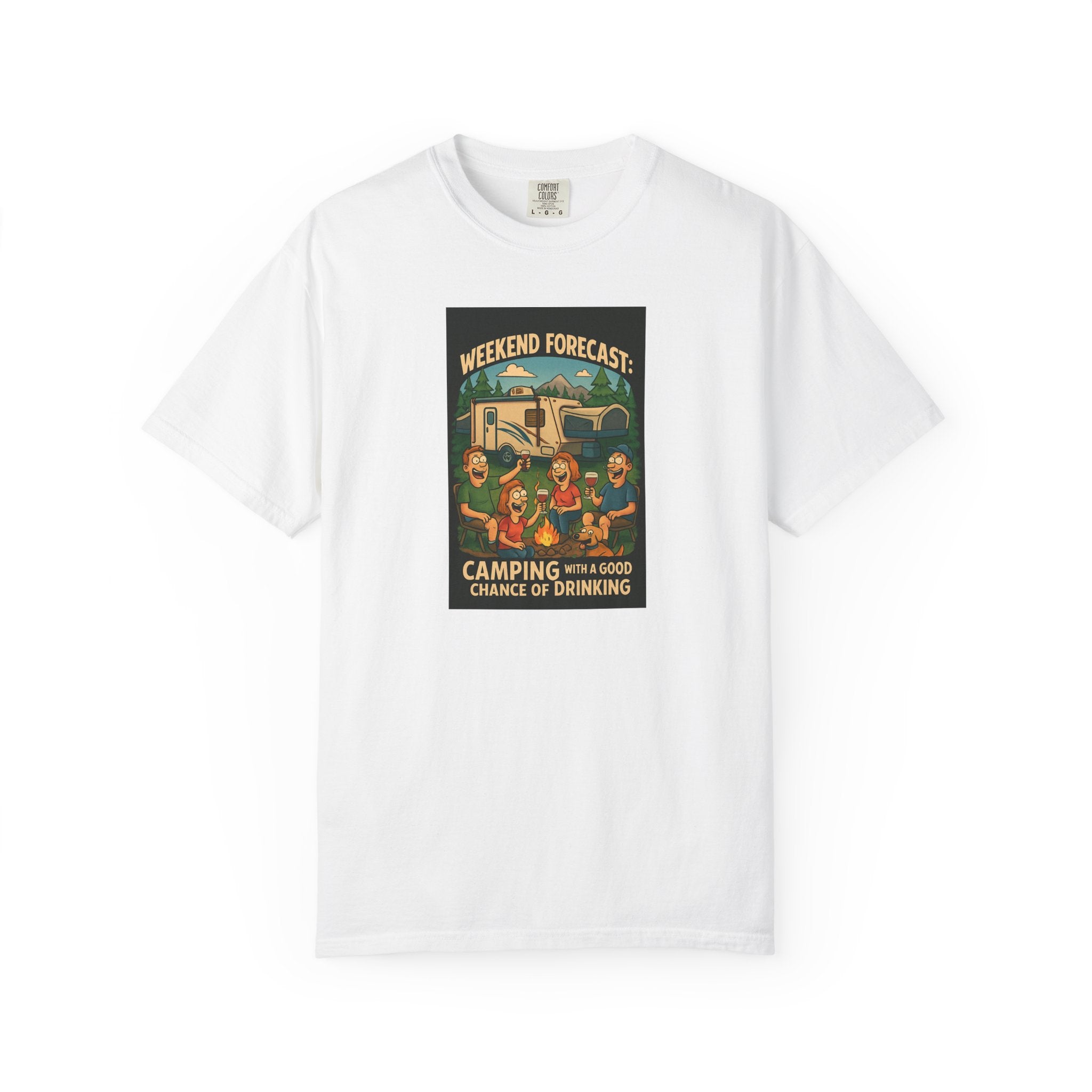 Camping Forecast T-Shirt, Unisex Graphic Tee, Gift for Campers, Outdoor Adventure Apparel, Weekend Getaway Shirt, Nature Lover's Tee