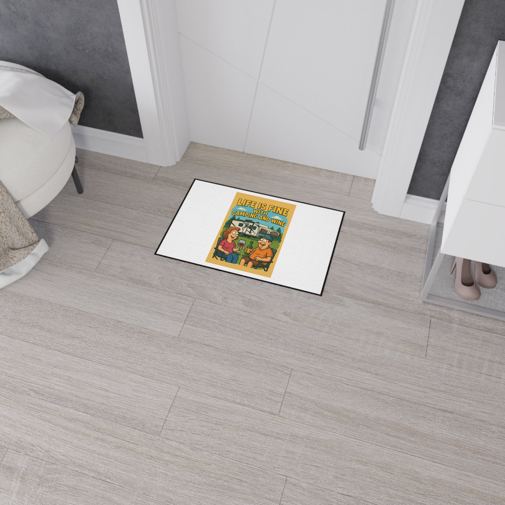 Campfire Vibes Floor Mat - Perfect for Outdoor Gatherings, RV Adventures, Gift for Camping Enthusiasts, Wine Lovers, Patio Decor