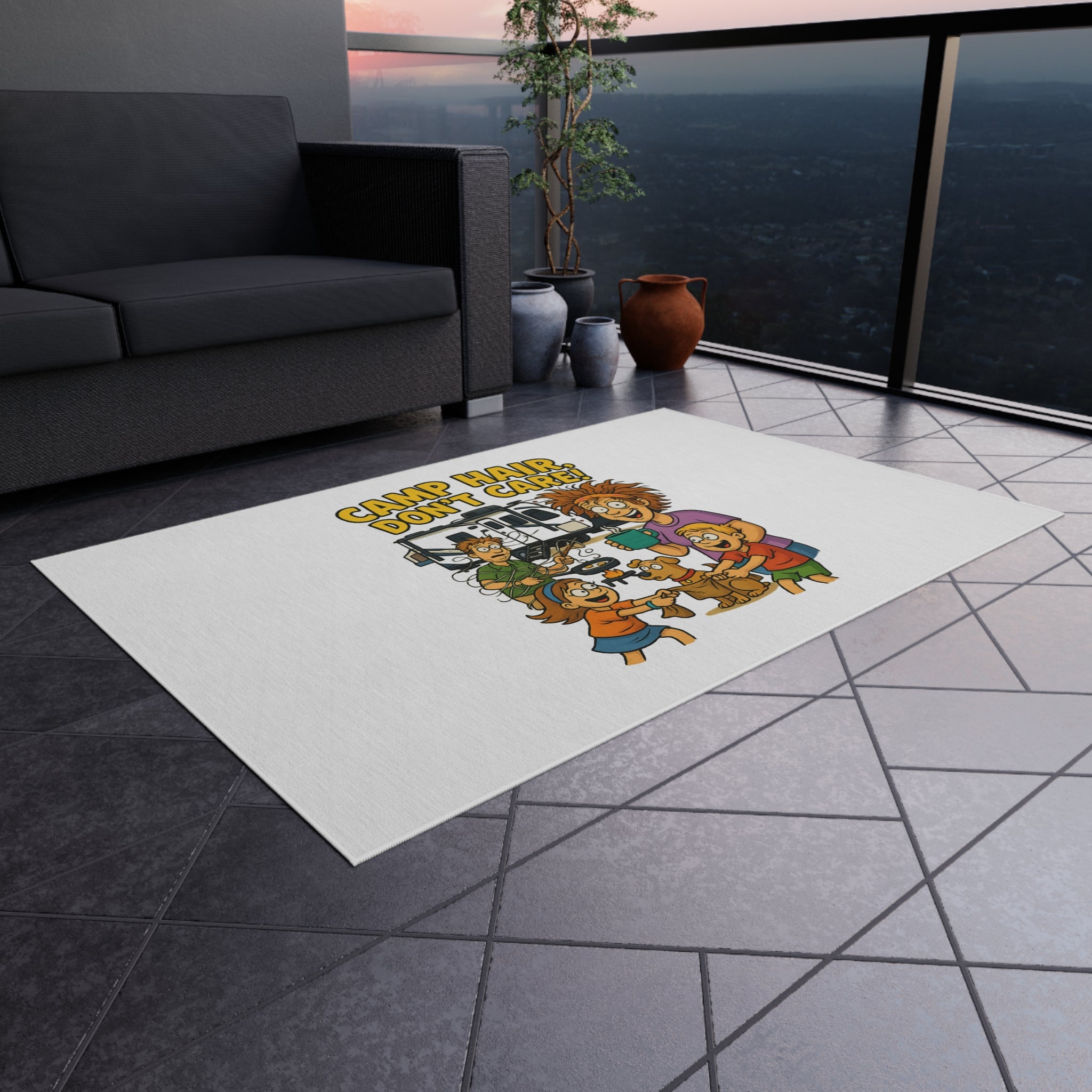 Camp-Themed Outdoor Rug - Perfect for Camping, RV Trips, Beach Days, Front Porch Decor, and Family Gatherings