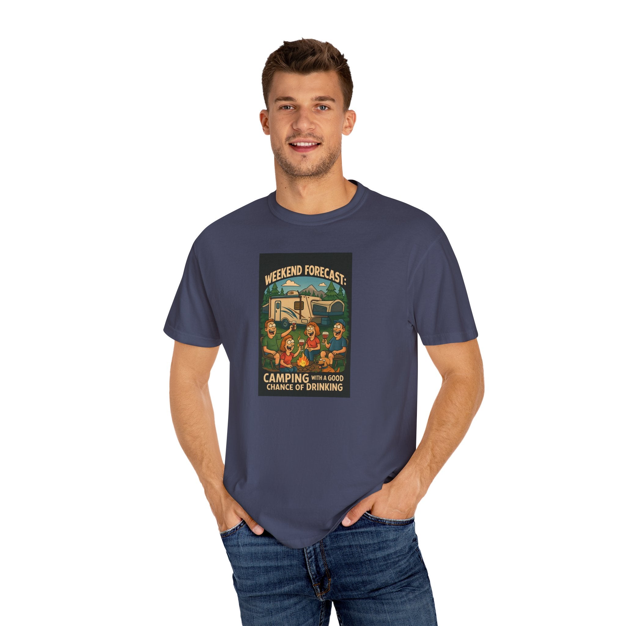 Camping Forecast T-Shirt, Unisex Graphic Tee, Gift for Campers, Outdoor Adventure Apparel, Weekend Getaway Shirt, Nature Lover's Tee