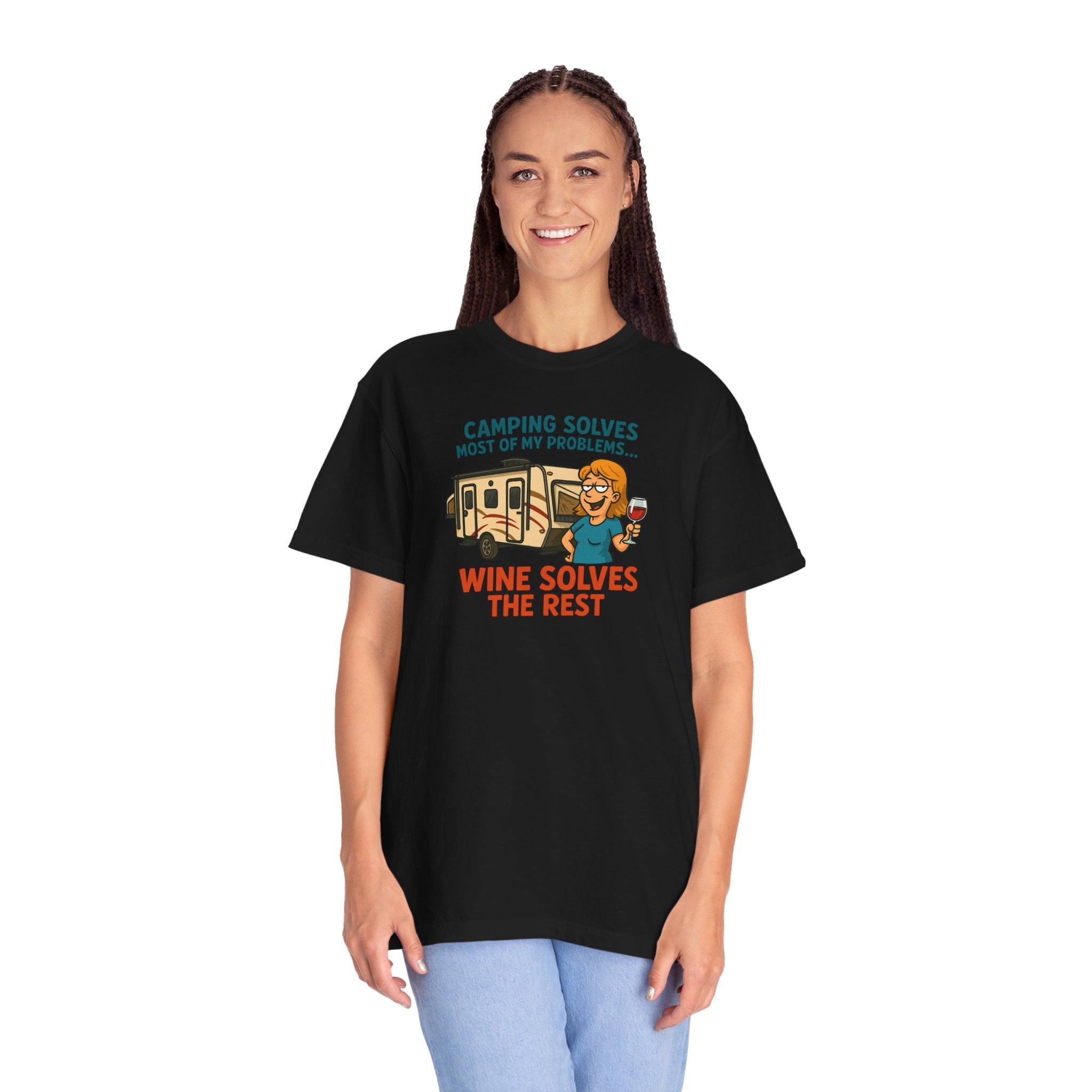 Camping & Wine Unisex T-Shirt, Relaxed Fit Tee, Perfect Gift for Campers, Wine Lovers, Outdoor Enthusiasts, Summer Celebrations