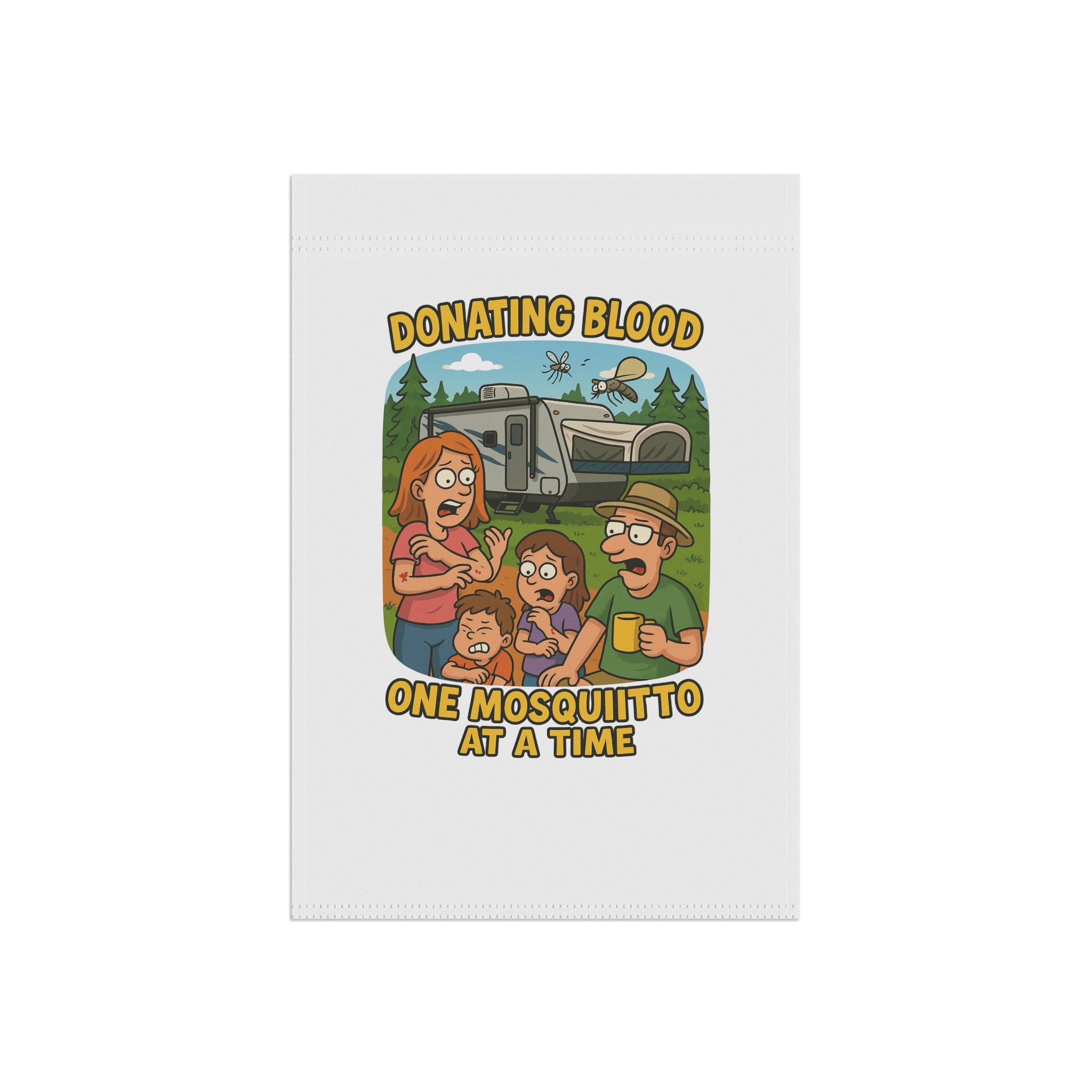 Whimsical Garden Banner, Family Outdoor Decor, Fun Holiday Greetings, Humorous Yard Sign, Mosquito Themed Banner, Gardening Gift