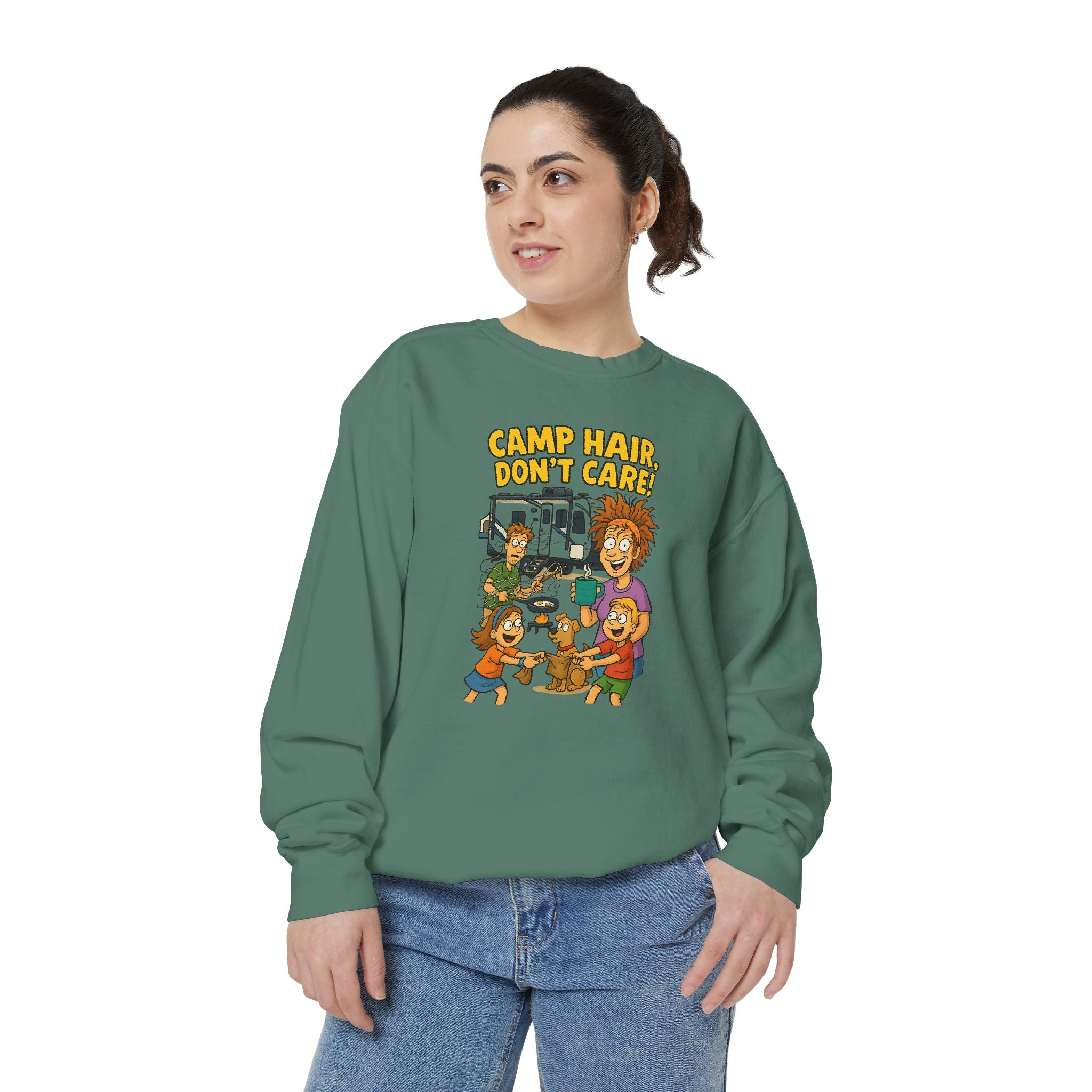Camp Hair Don't Care Sweatshirt, Cozy Unisex Sweater, Perfect for Campers, Gift for Travel Lovers, Casual Outfit, All Season