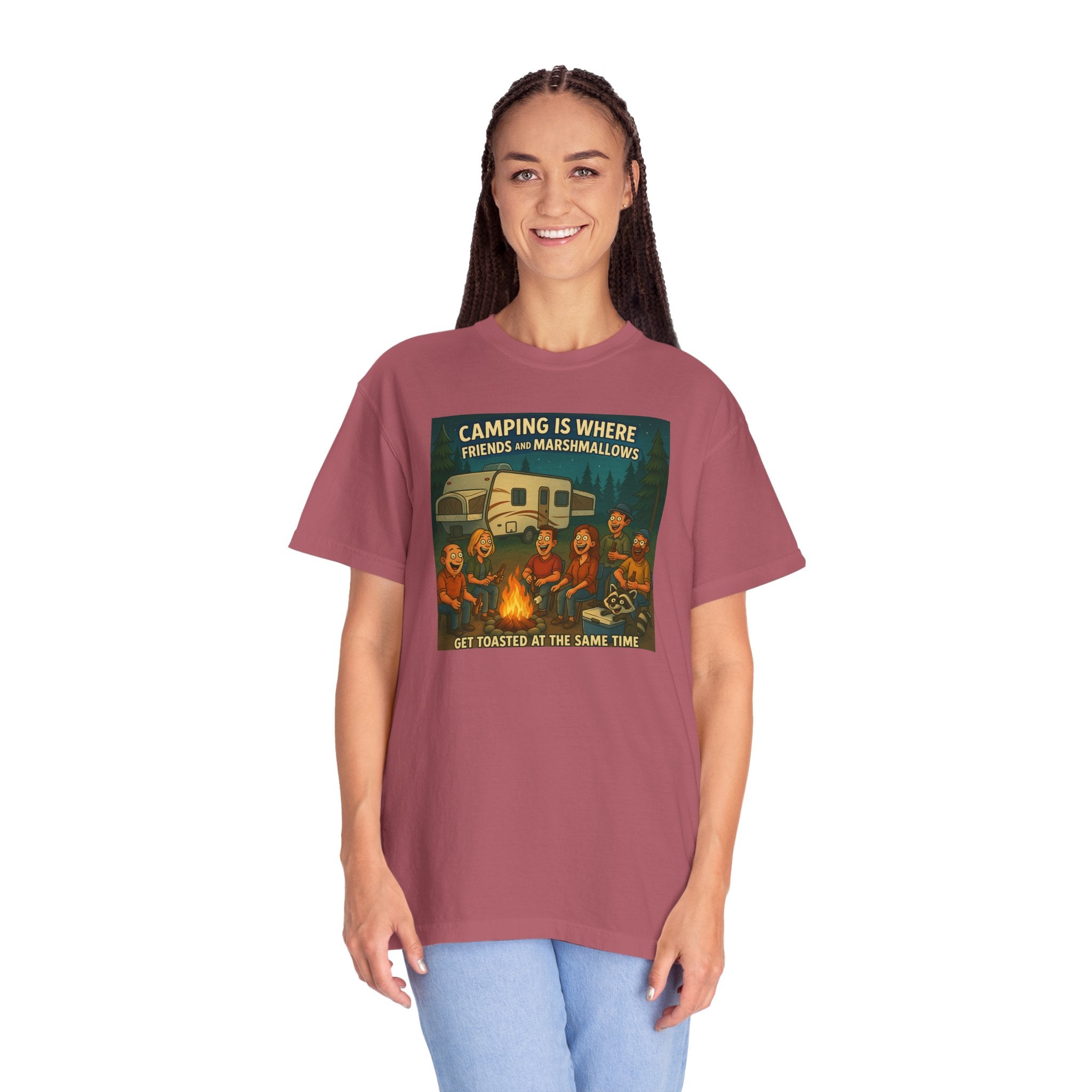 Camping T-Shirt: Get Toasted with Friends, Unisex Garment-Dyed Tee, Outdoor Adventure Shirt, Camping Gift, Summer BBQ Shirt, Family [...]