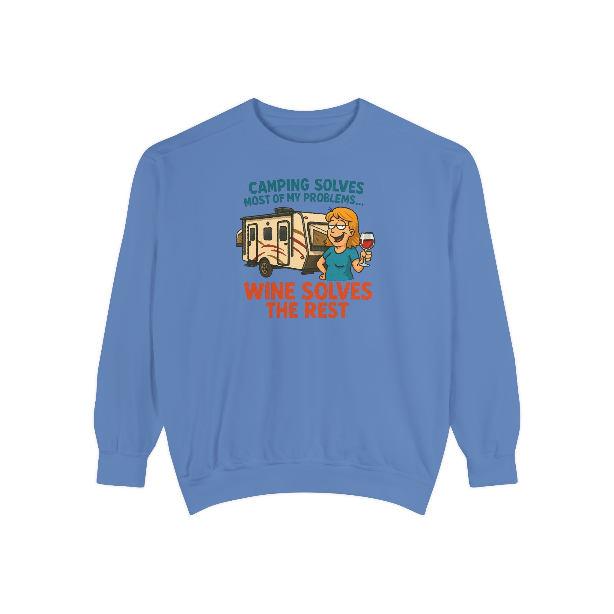 Camping Wine Sweatshirt | Unisex Garment-Dyed Pullover | Cozy Gift for Campers | Outdoor Adventures Apparel | Relaxed Fit Top