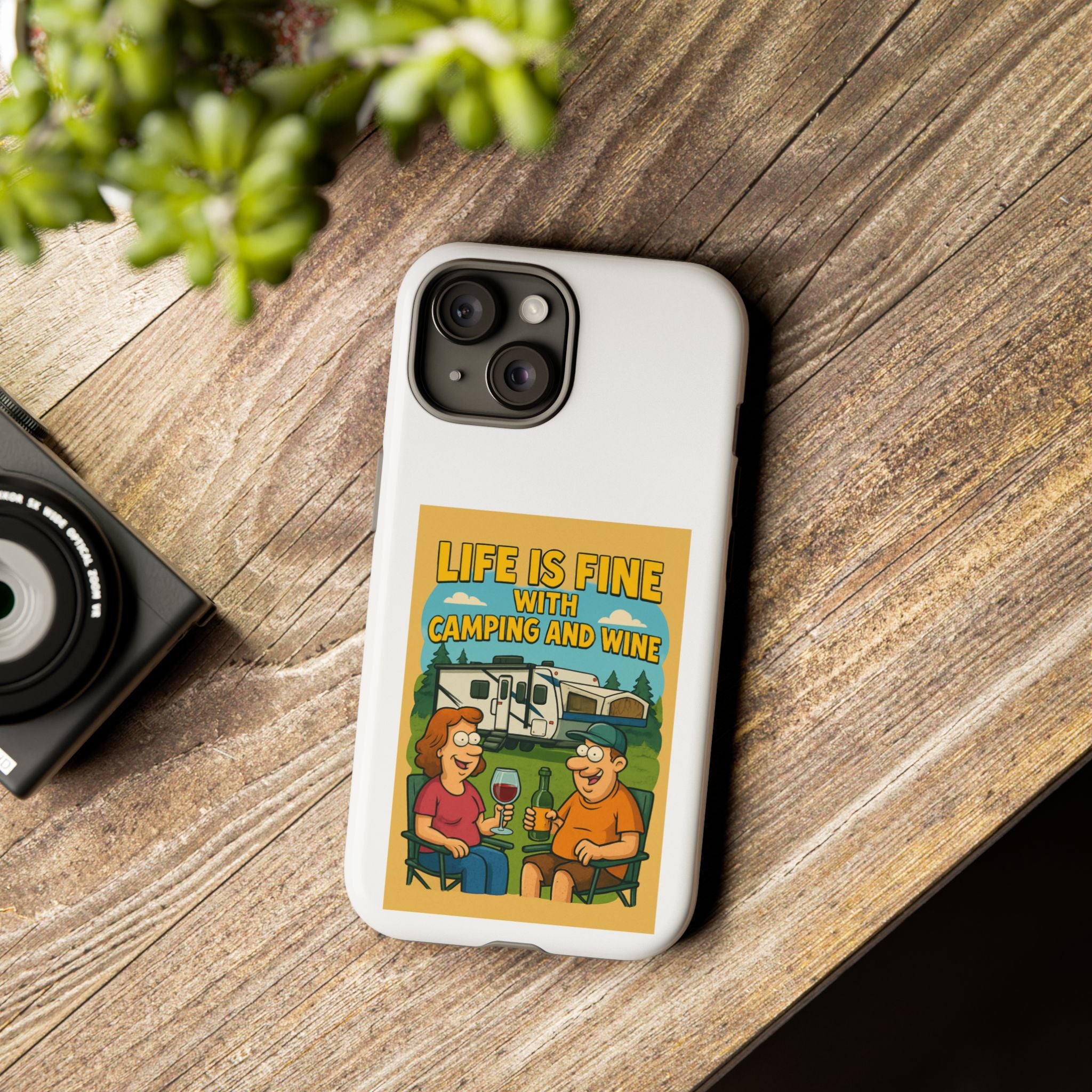 Camping & Wine Phone Case, Outdoor Adventure Accessory, Fun Gift for Campers, Summer Travel Essential, RV Lover Present