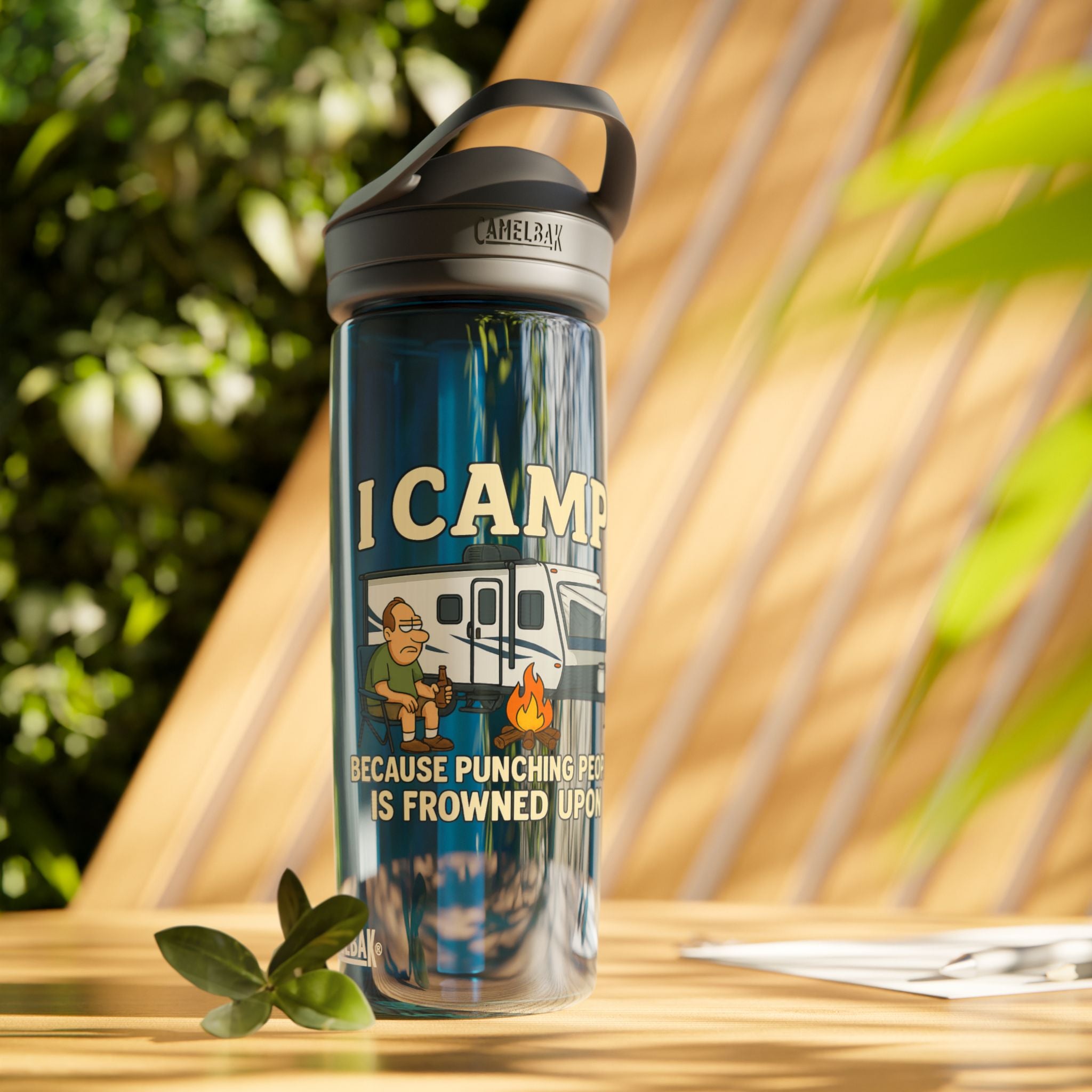 Funny Camping Water Bottle - I Camp Because Punching People is Frowned Upon