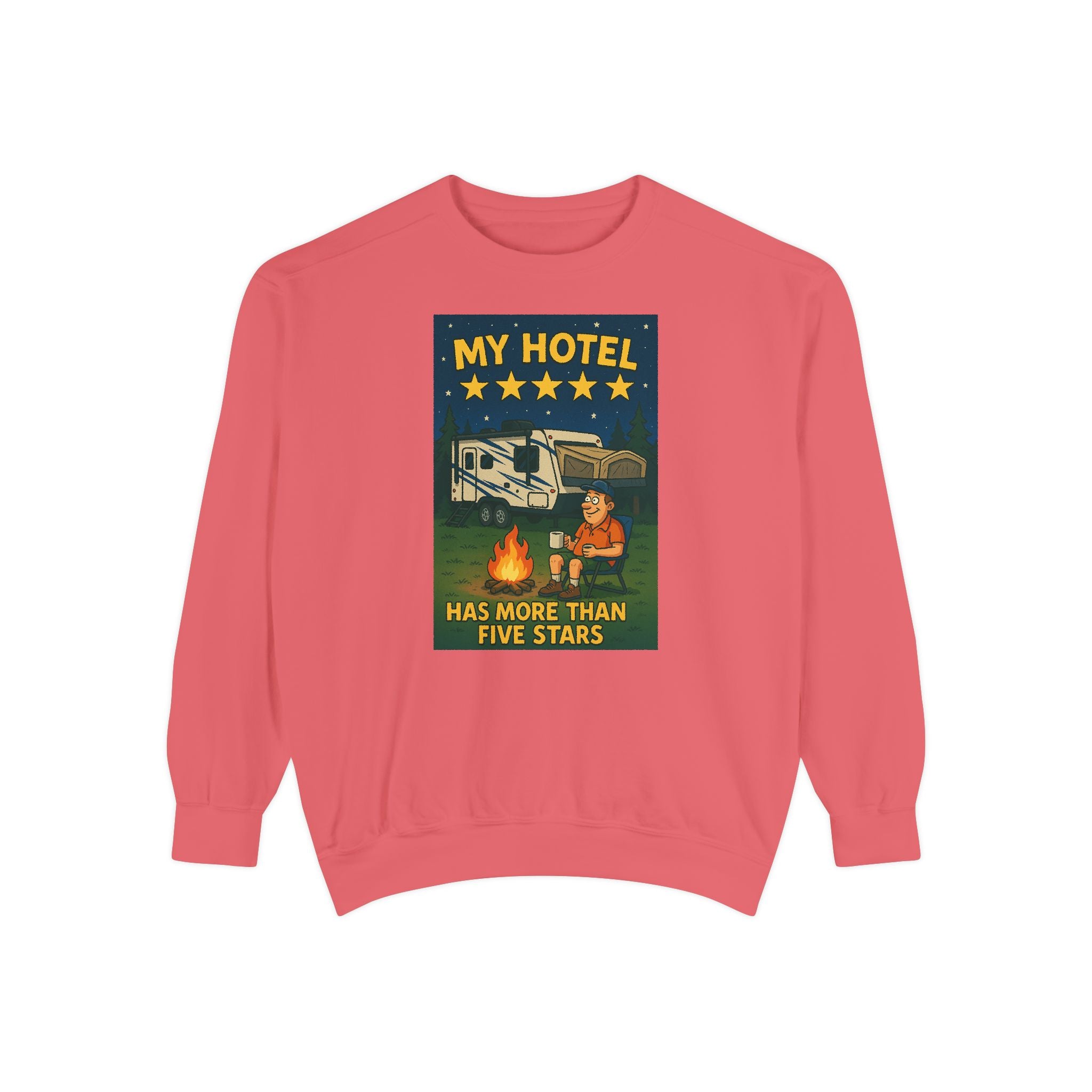 My Hotel Sweatshirt - Cozy Camping Apparel, Unisex Garment-Dyed Sweatshirt for Outdoor Lovers, Perfect for Bonfire Nights, Gift for Campers