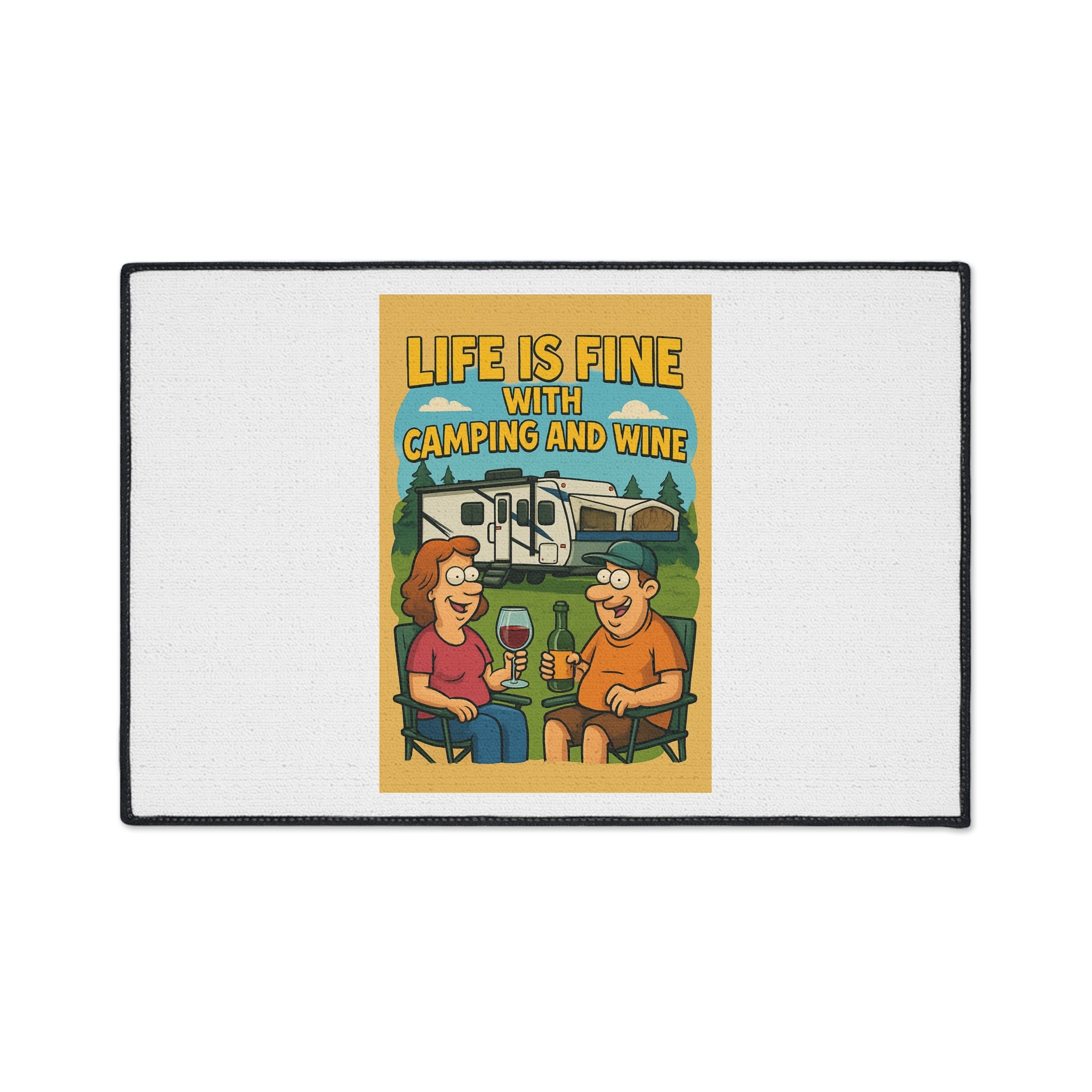 Campfire Vibes Floor Mat - Perfect for Outdoor Gatherings, RV Adventures, Gift for Camping Enthusiasts, Wine Lovers, Patio Decor