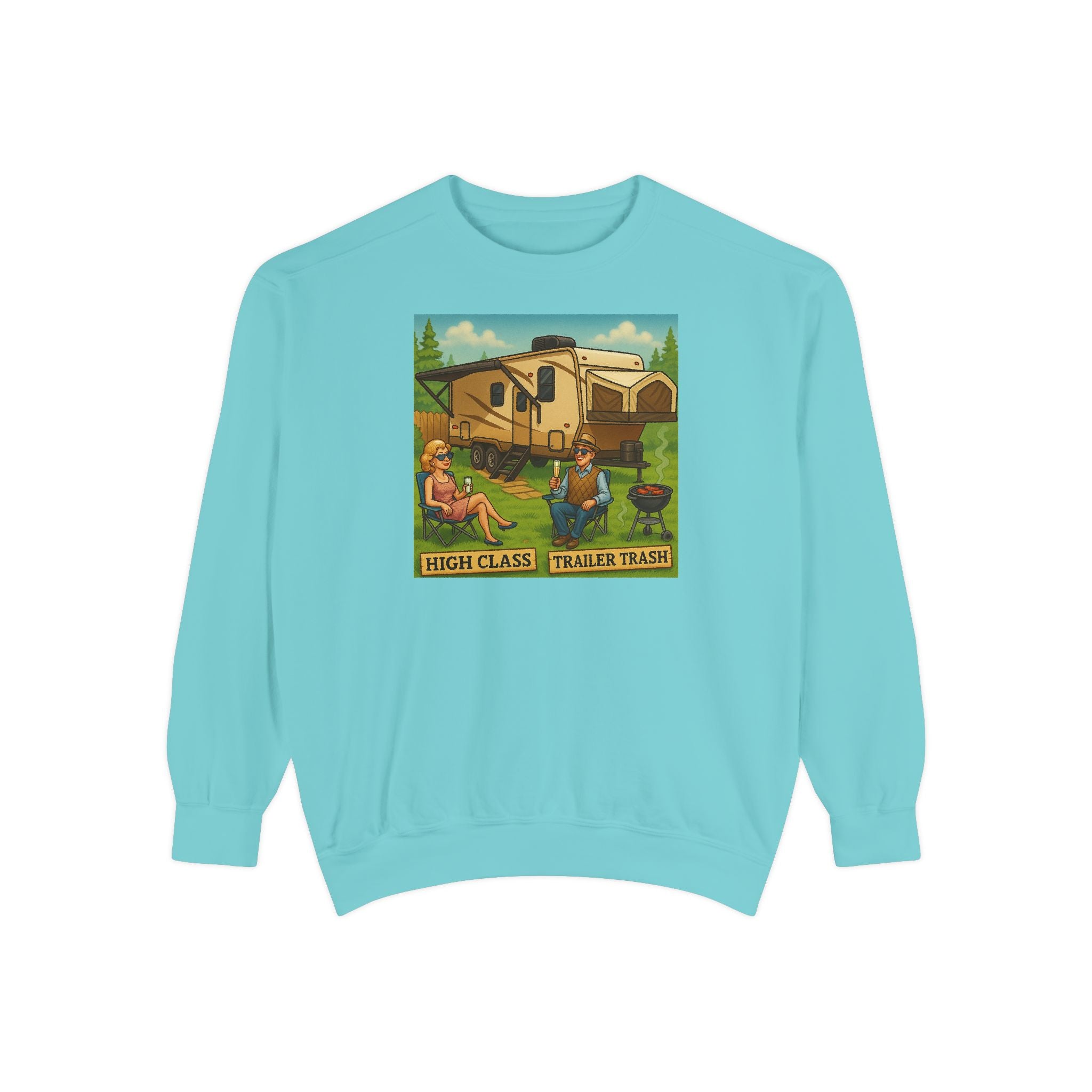 Vintage-Inspired Unisex Sweatshirt with 'High Class Trail Trash' Design