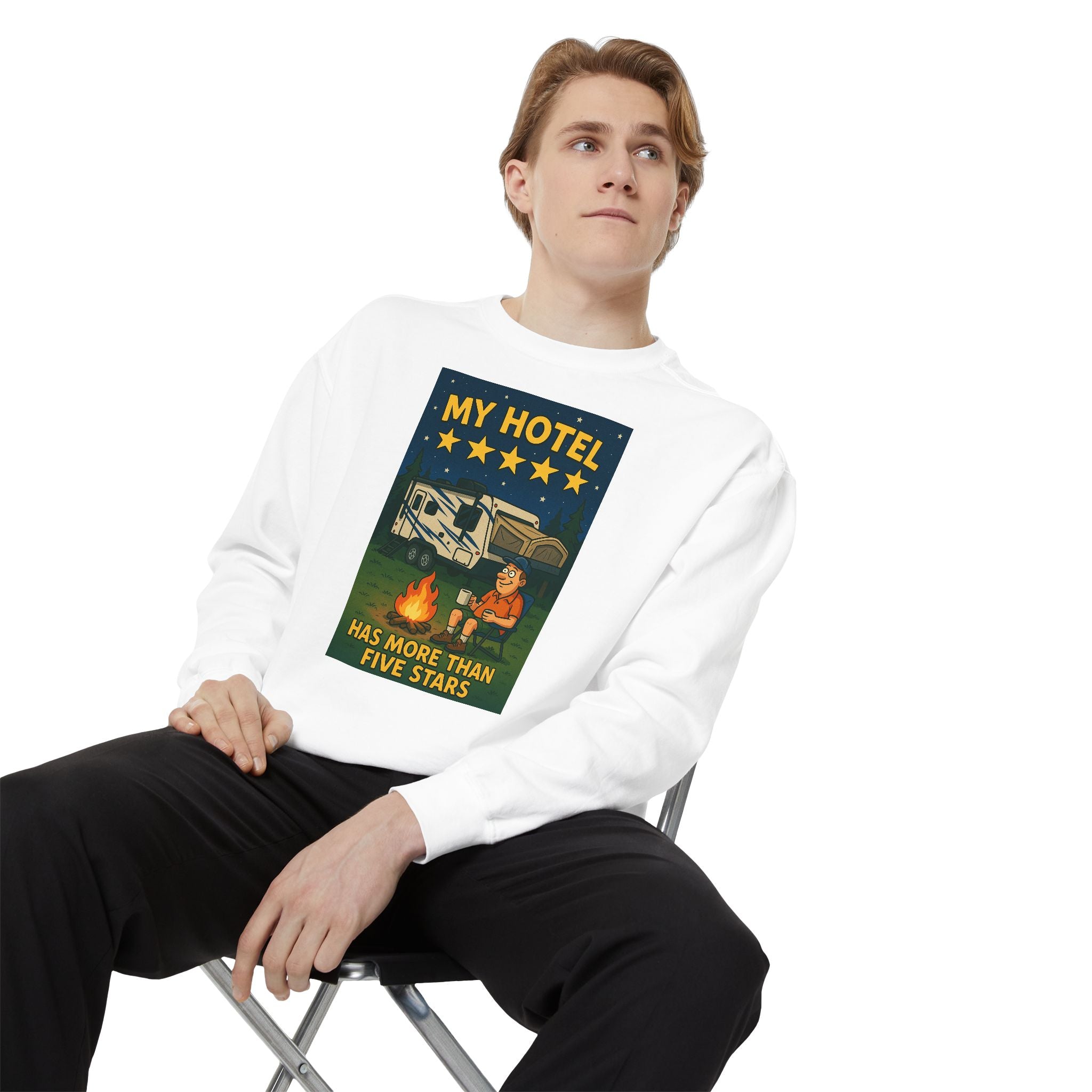 My Hotel Sweatshirt - Cozy Camping Apparel, Unisex Garment-Dyed Sweatshirt for Outdoor Lovers, Perfect for Bonfire Nights, Gift for Campers