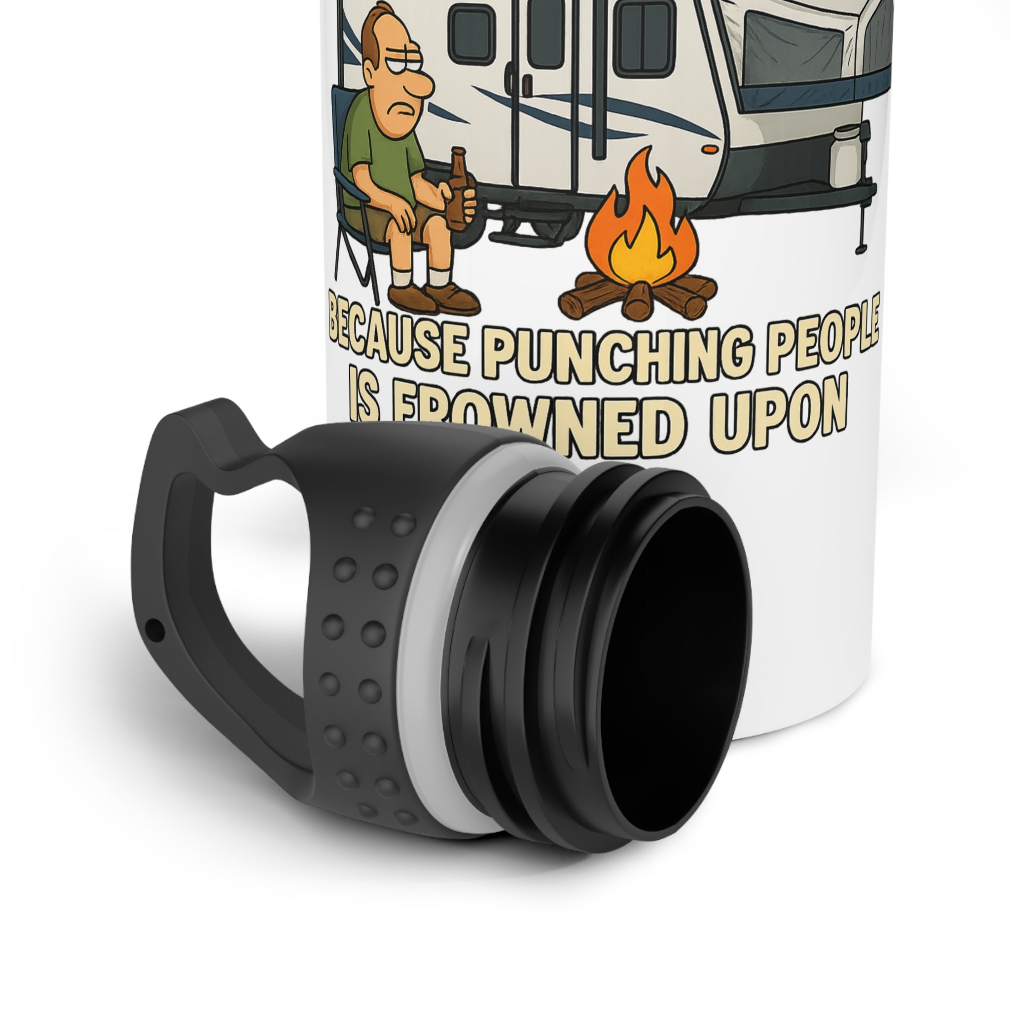 Funny Camping Water Bottle - "I Camp Because Punching People is Frowned Upon"
