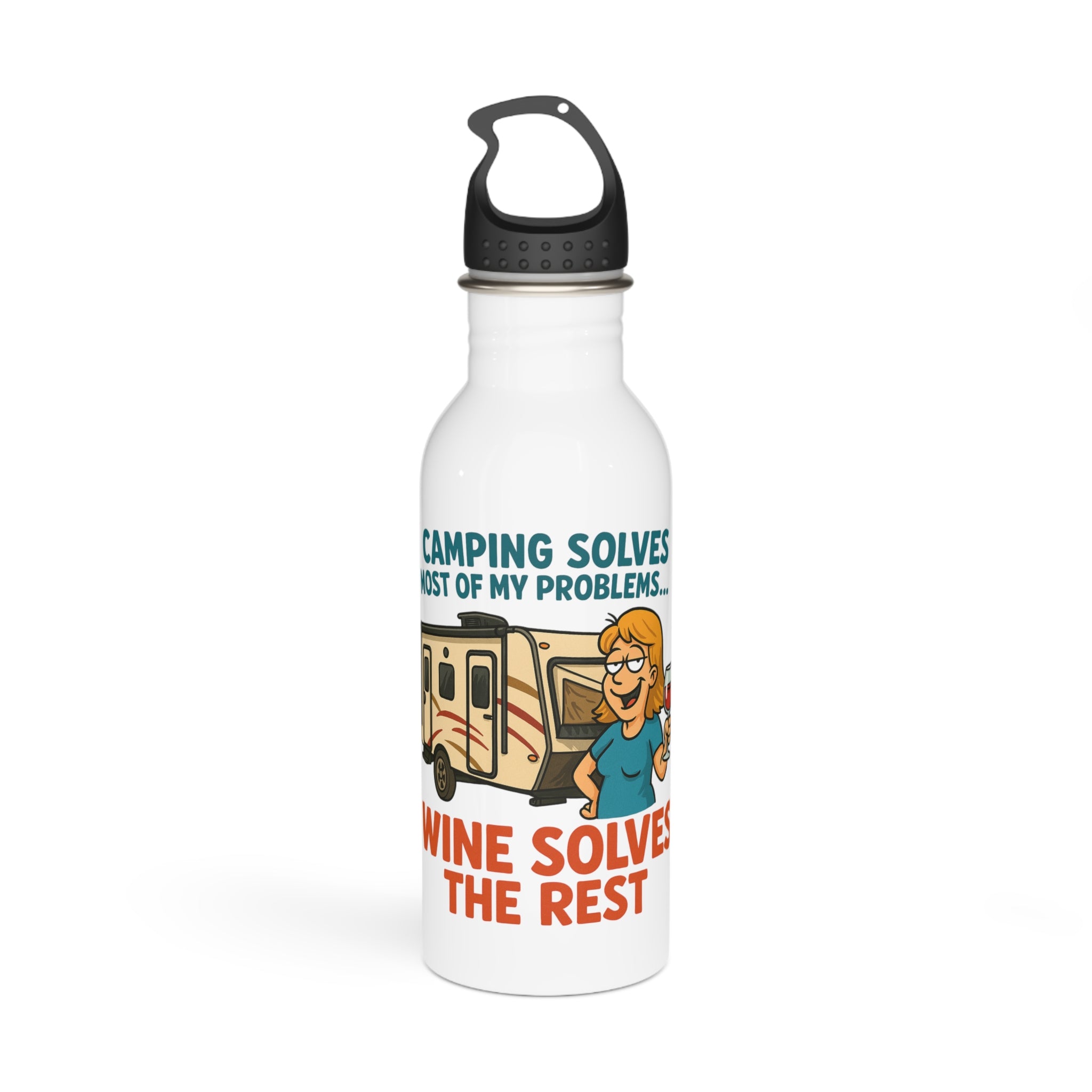 Camping Wine Problem Solver Water Bottle, Travel Mug, Outdoor Gear Gift, Fun Camping Accessories, Adventure Hydration Bottle