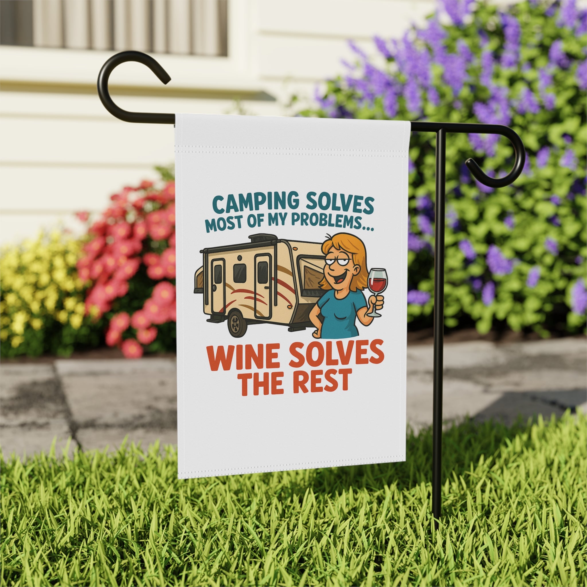 Camping & Wine Garden Banner, Outdoor Decor, Home & Garden Sign, RV Lover Gift, Camping Decor, Funny Garden Flag