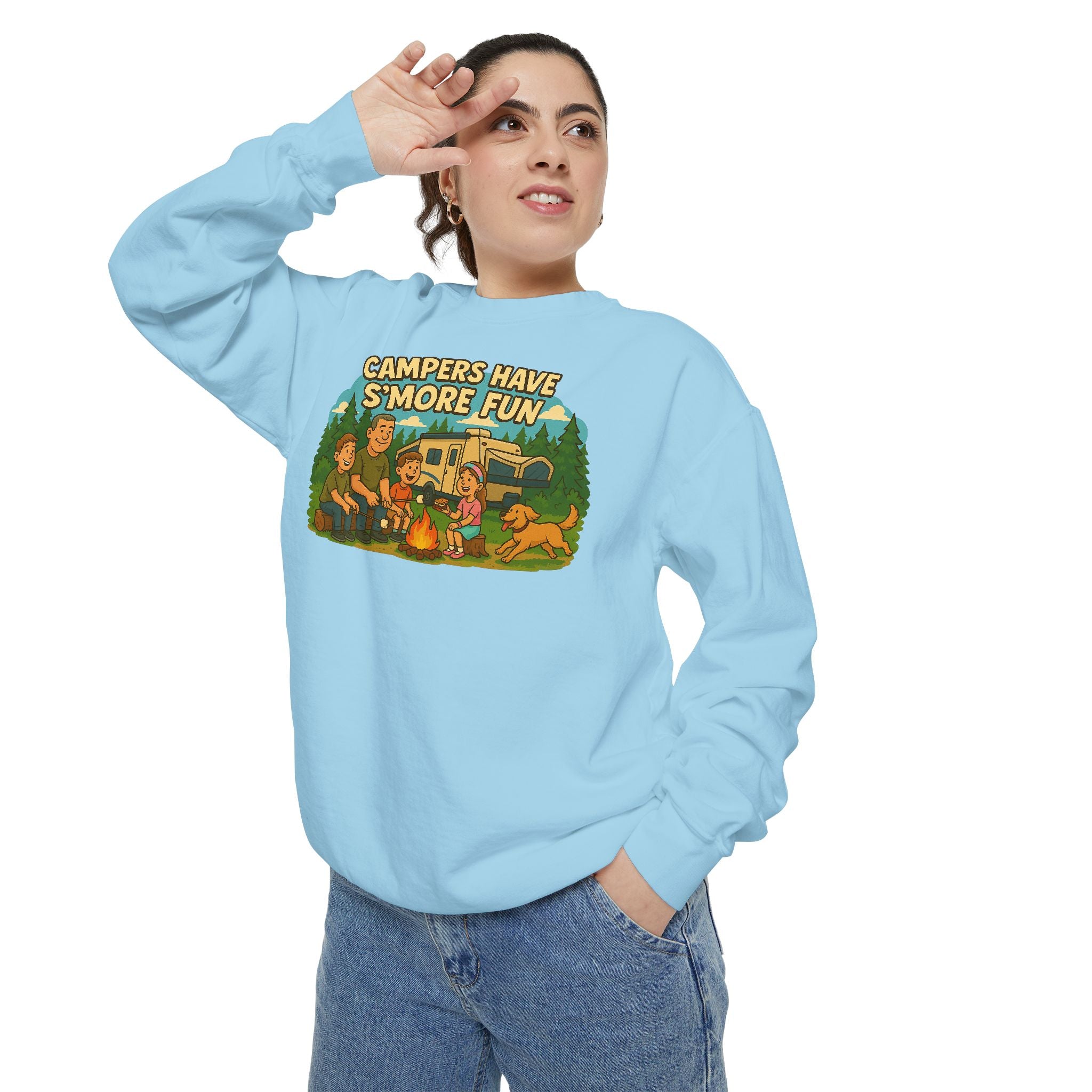 Camper Vibes Sweatshirt - Enjoy S'mores, Unisex Campfire Clothing, Perfect for Outdoor Adventures, Gift for Adventurers, Cozy Camping Attire