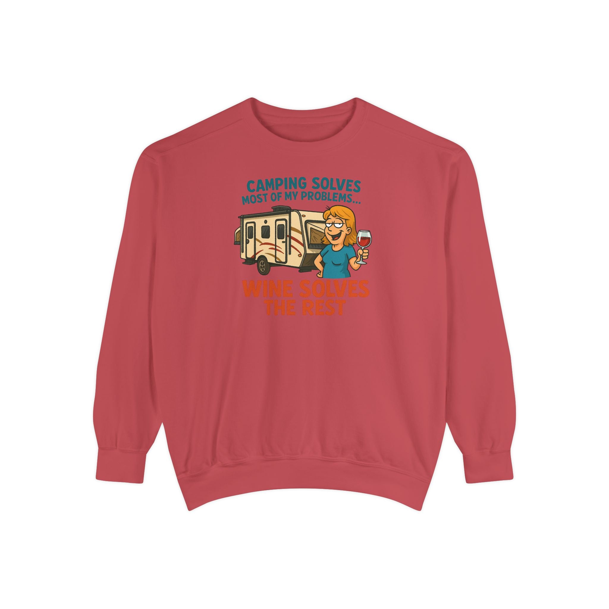 Camping Wine Sweatshirt | Unisex Garment-Dyed Pullover | Cozy Gift for Campers | Outdoor Adventures Apparel | Relaxed Fit Top
