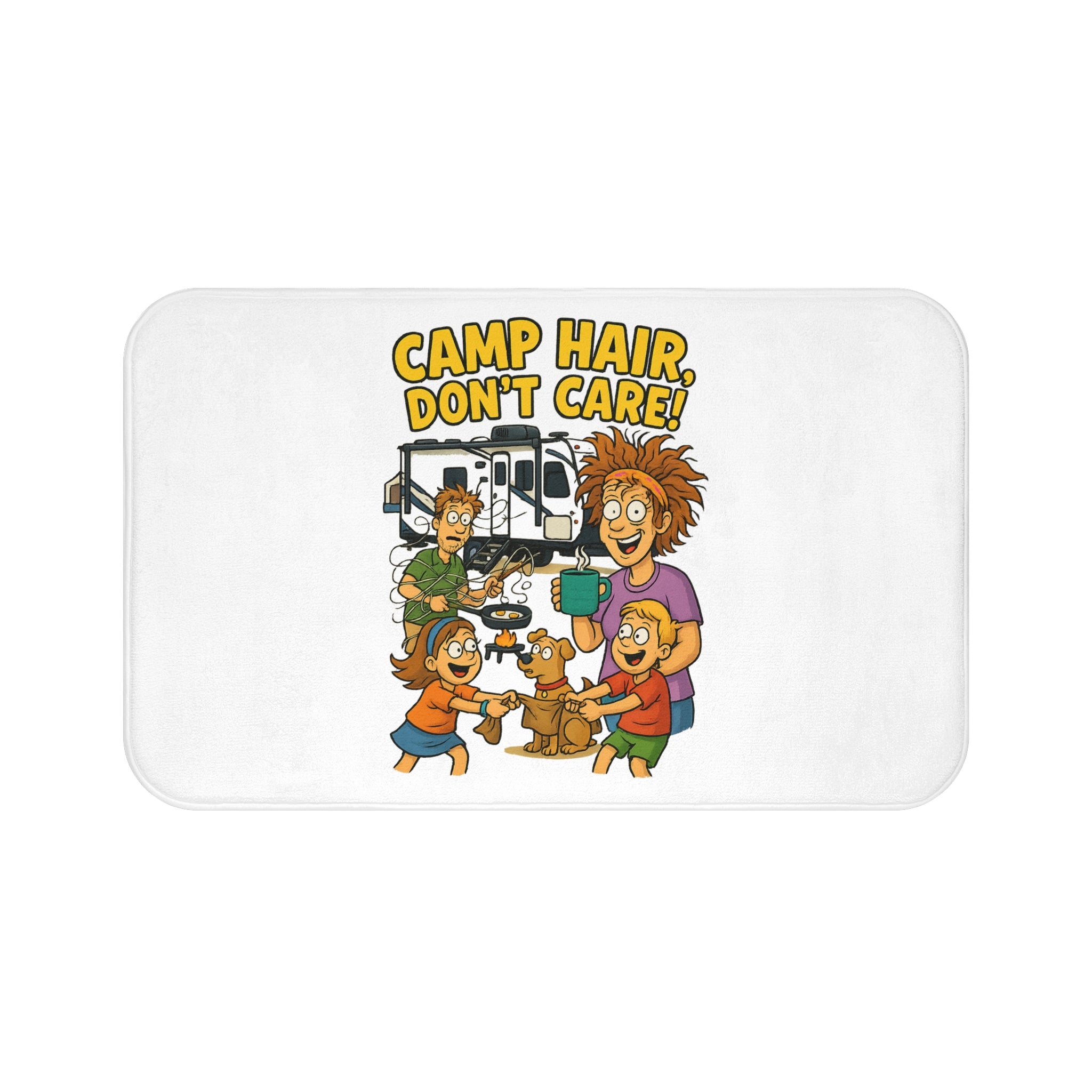 Fun Family Bath Mat - Camp Hair Don't Care! Funny Bathroom Decor, Camping Gifts, Kids Bath Accessories, Funny Home Decor