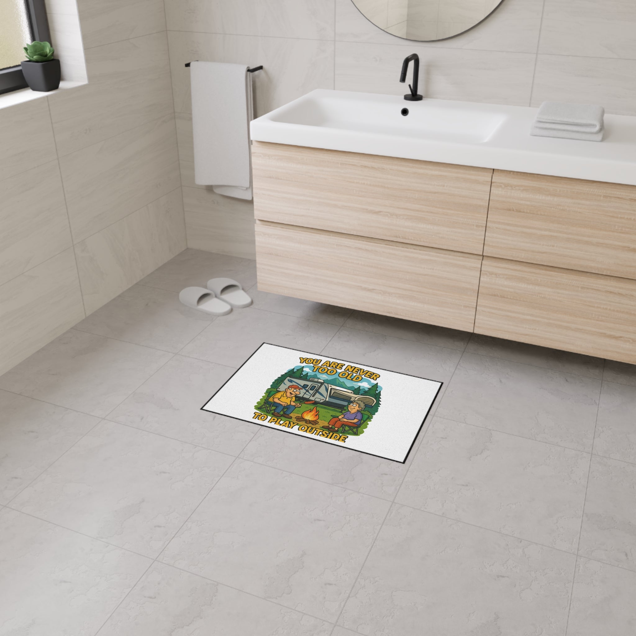 Outdoor RV Welcome Heavy Duty Floor Mat - 'You Are Never Too Old to Play Outside'