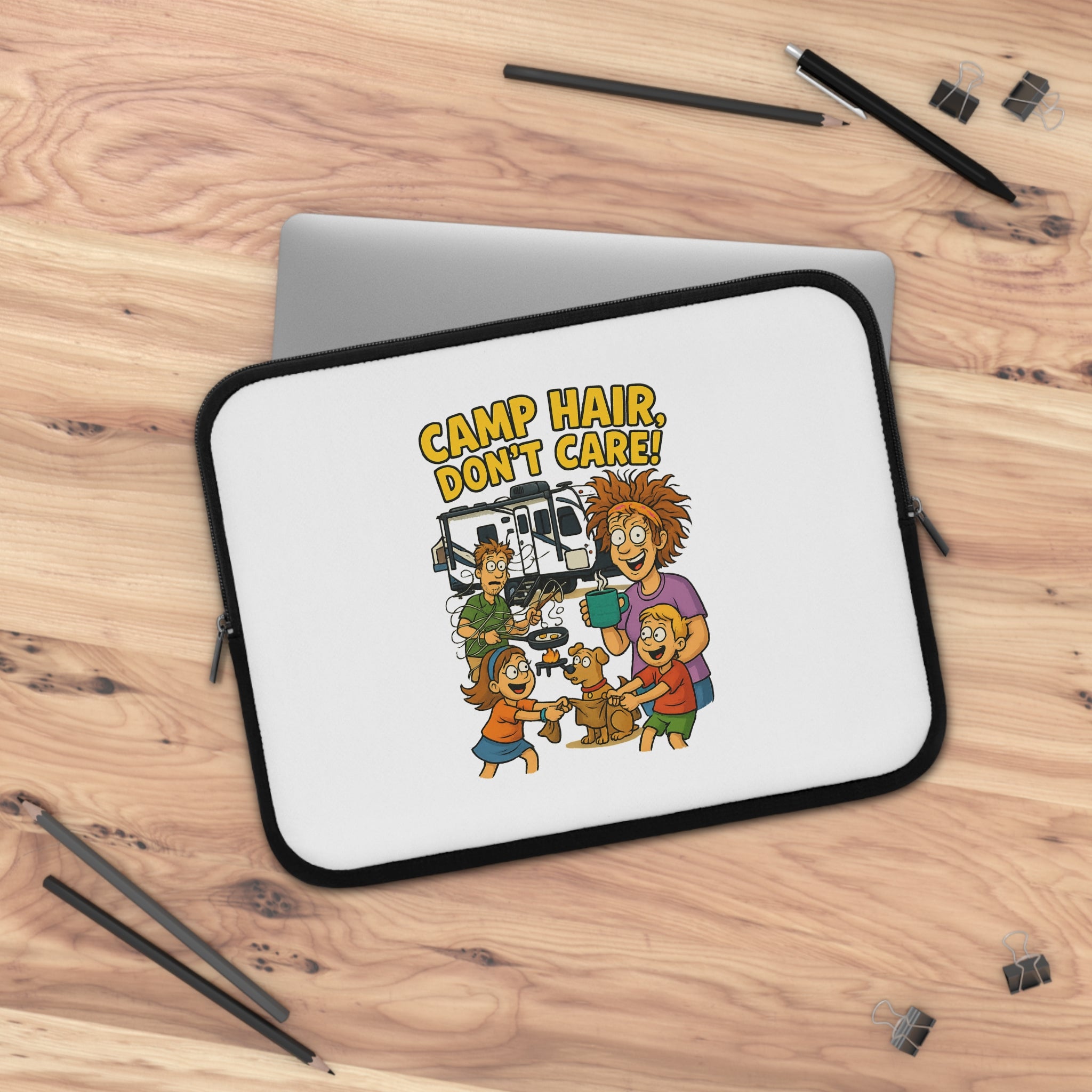 Laptop Sleeve, Camp Hair Don't Care Design, Cute Animal Lover Gift, Summer Camp Accessory, Travel Electronics Organizer