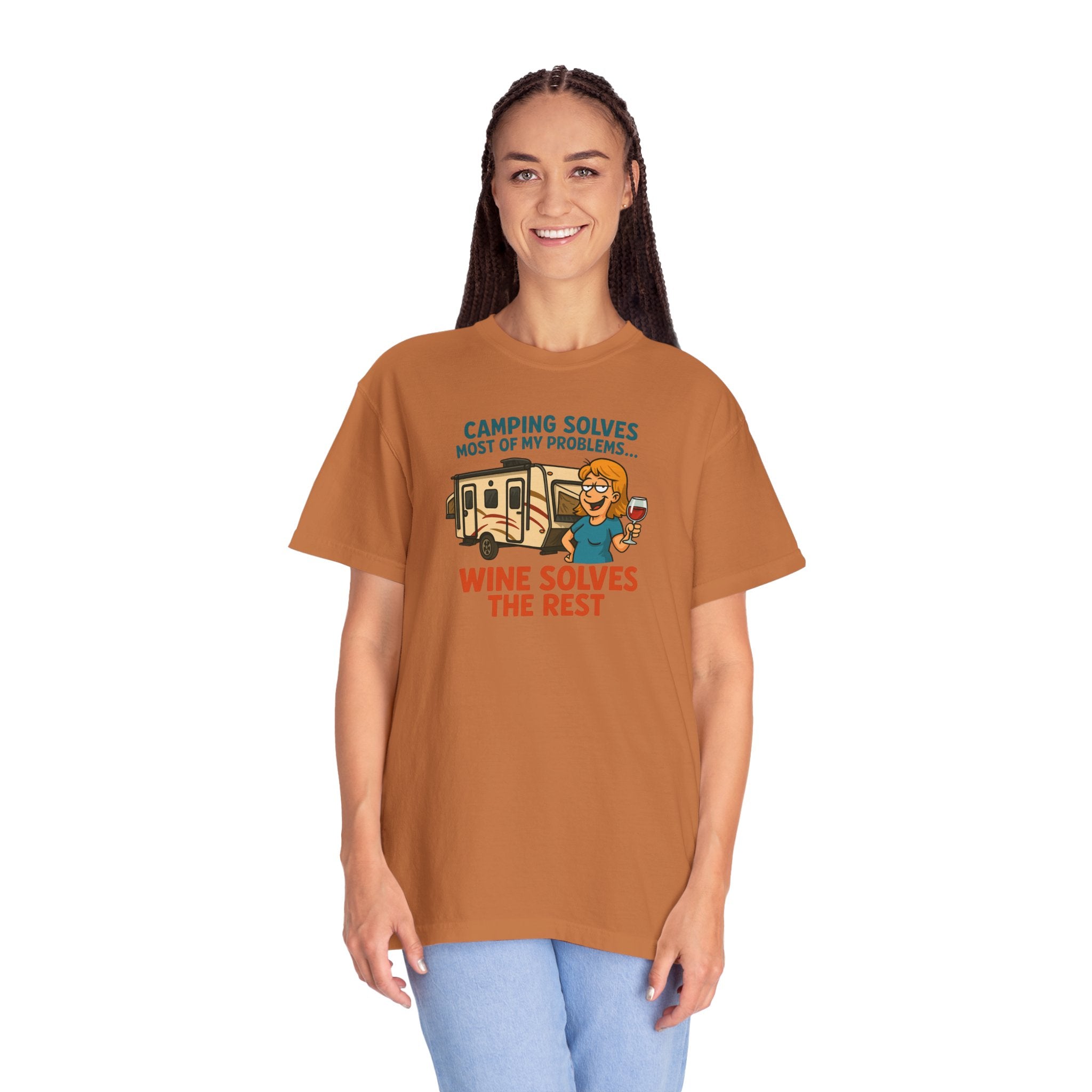 Camping & Wine Unisex T-Shirt, Relaxed Fit Tee, Perfect Gift for Campers, Wine Lovers, Outdoor Enthusiasts, Summer Celebrations