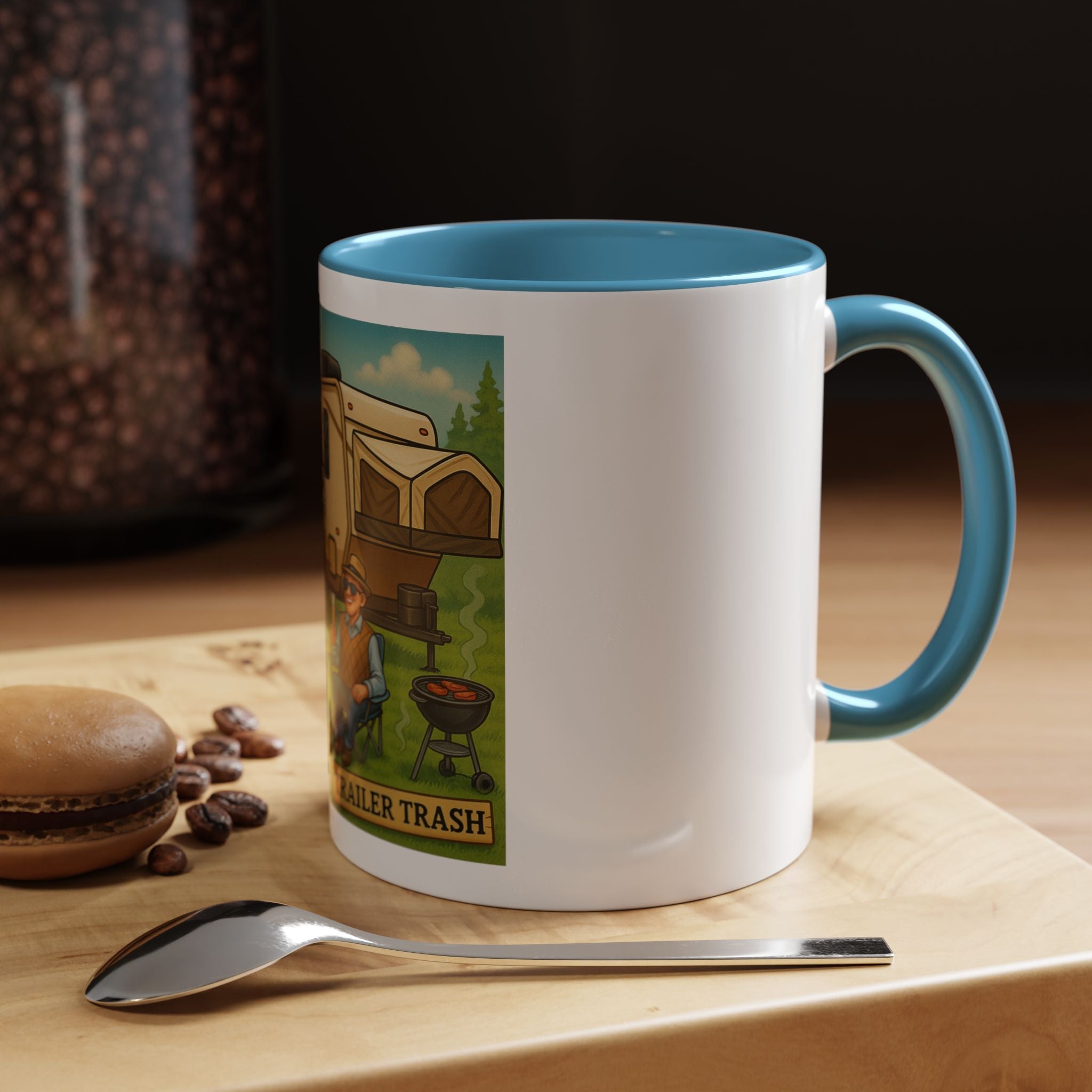 High Class Trailer Trash Coffee Mug - Fun Campfire Ceramic Tea Cup