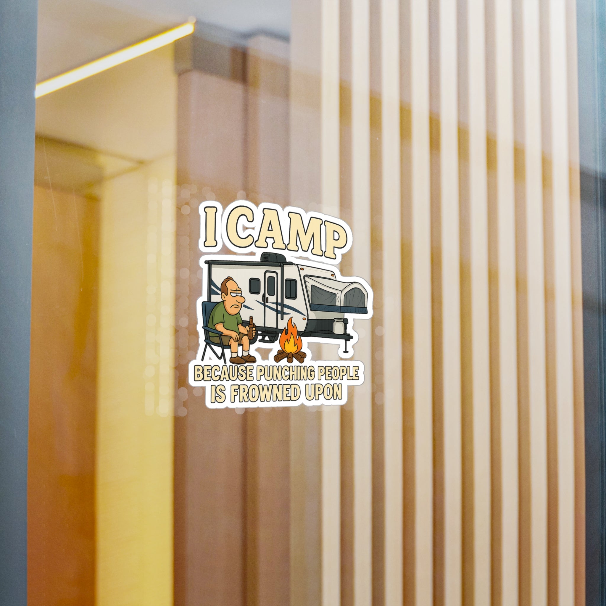Camping Humor Vinyl Decal - 'I CAMP Because Punching People is Frowned Upon'