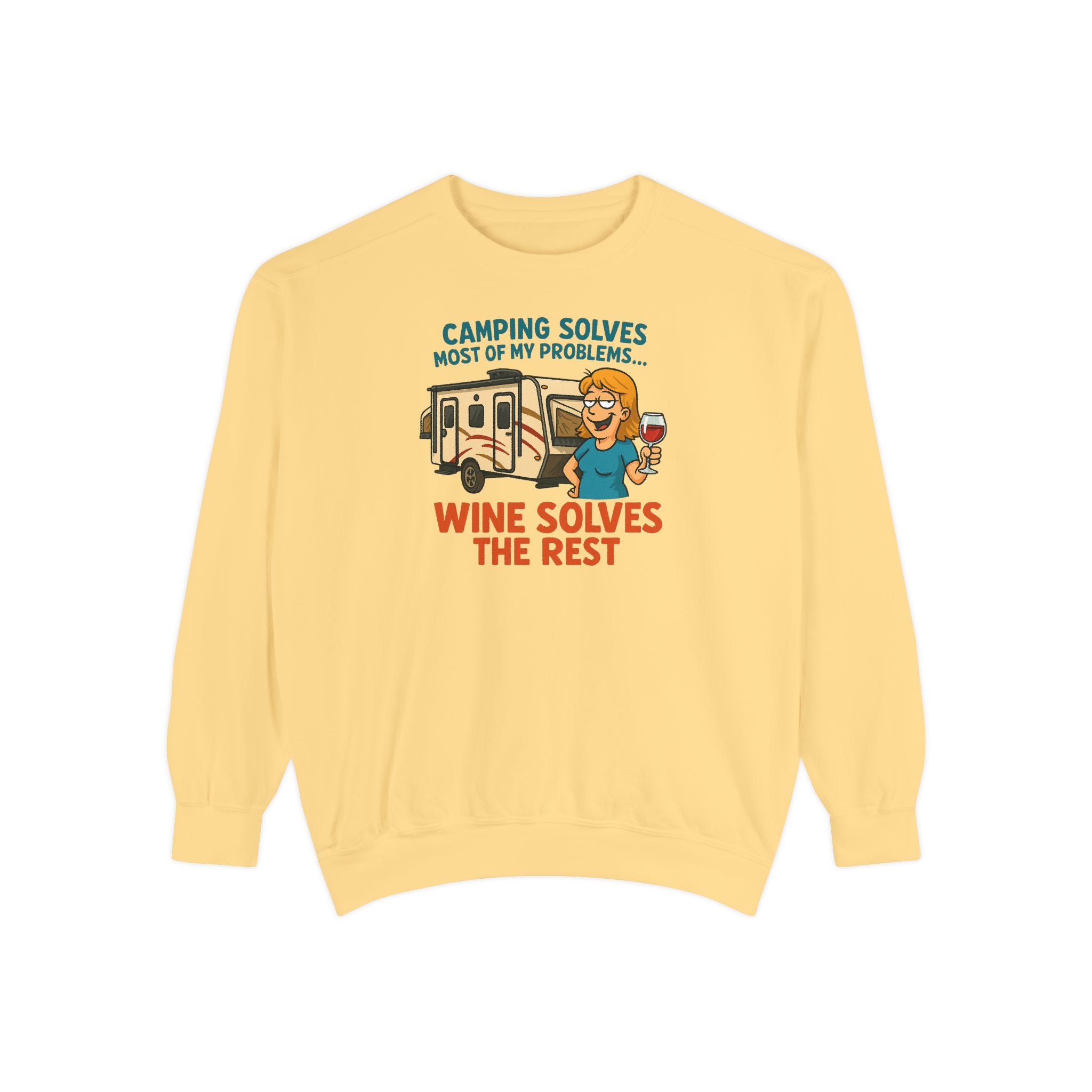 Camping Wine Sweatshirt | Unisex Garment-Dyed Pullover | Cozy Gift for Campers | Outdoor Adventures Apparel | Relaxed Fit Top