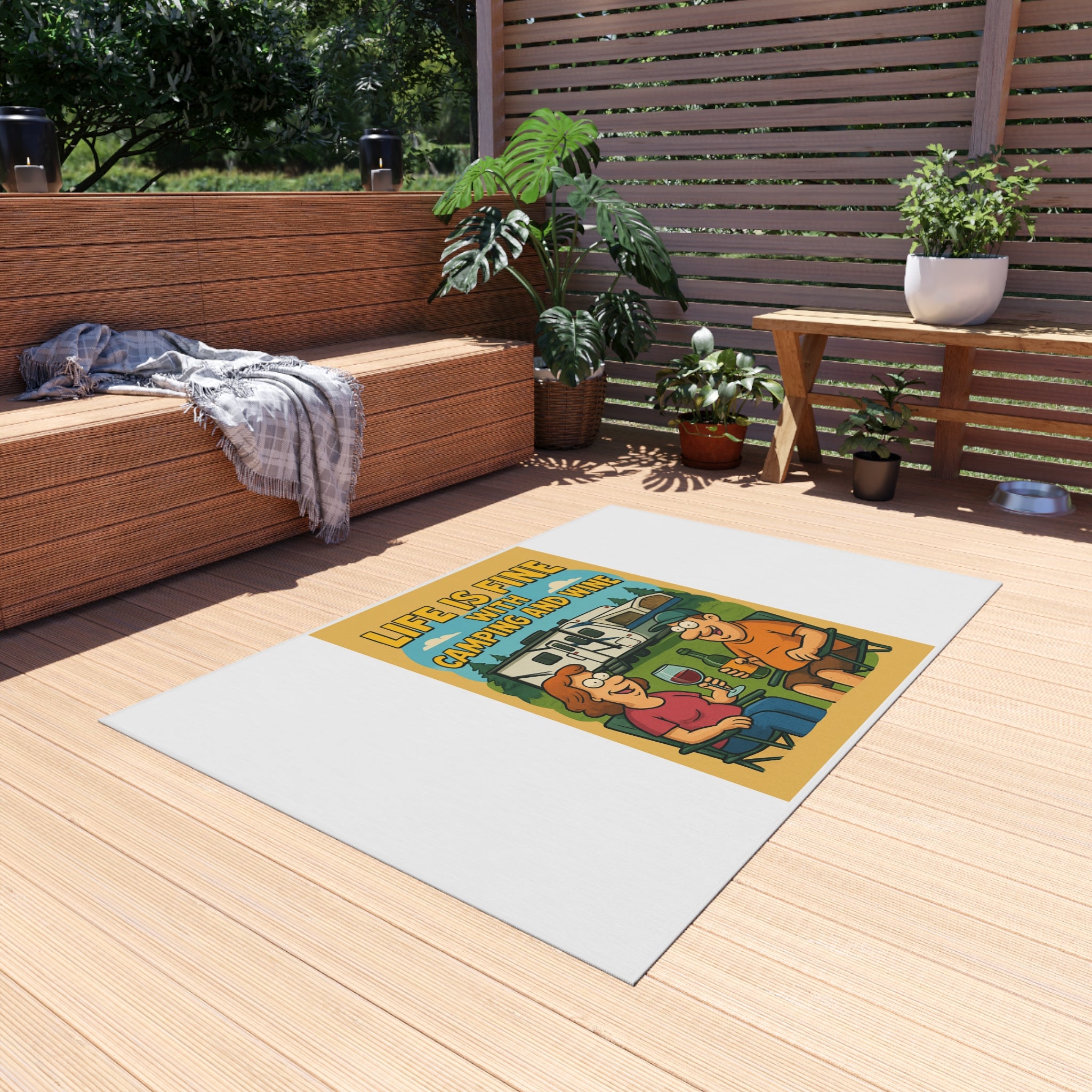 Camping and Wine Outdoor Rug | Perfect for Picnics, Backyard Gatherings, RV Adventures, Outdoor Dining, and Home Decor