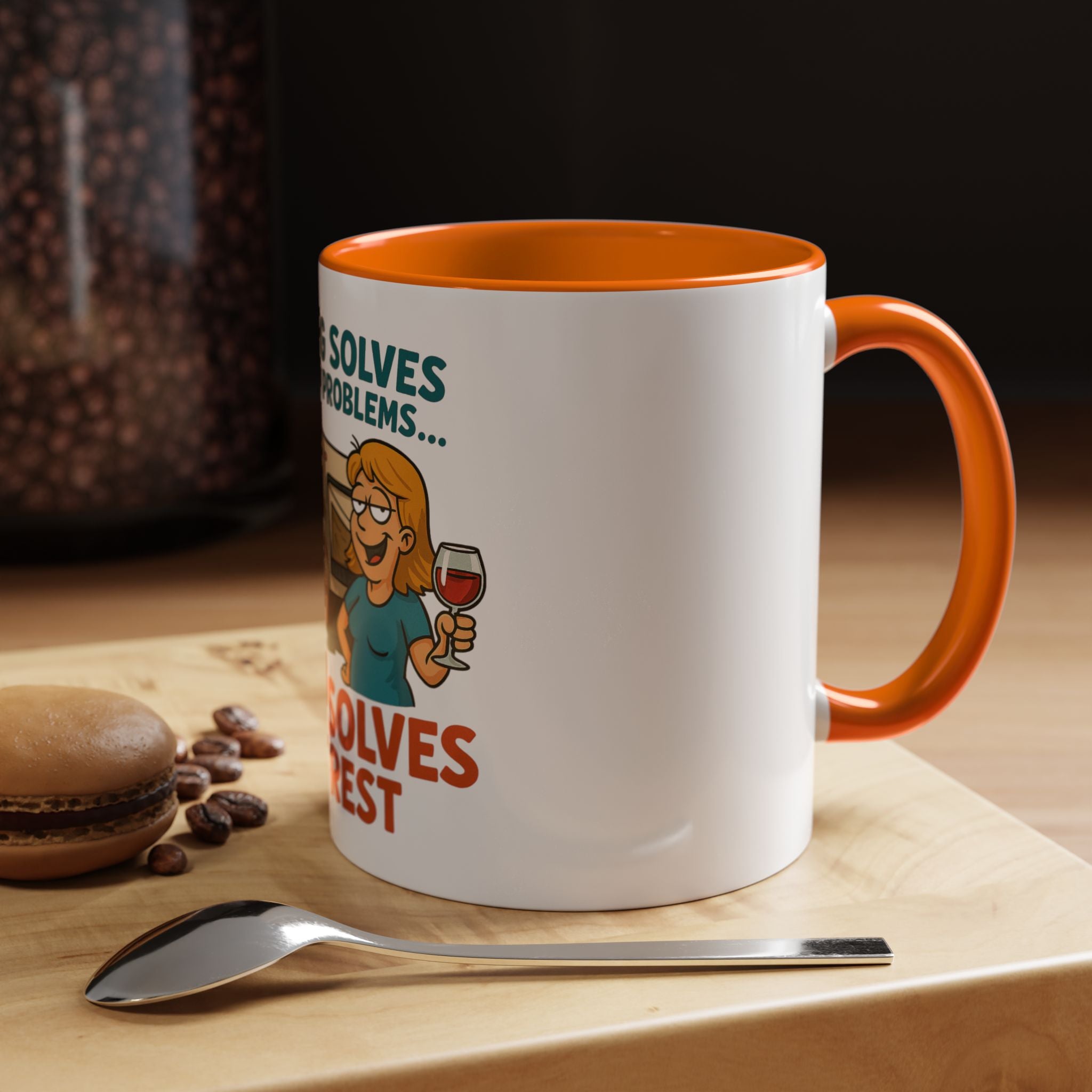 Camping Coffee Mug - Wine Solves the Rest - Fun Camper Mug for Nature Lovers, Gift for Adventurers, Travel Mug, Coffee Lover's Gift
