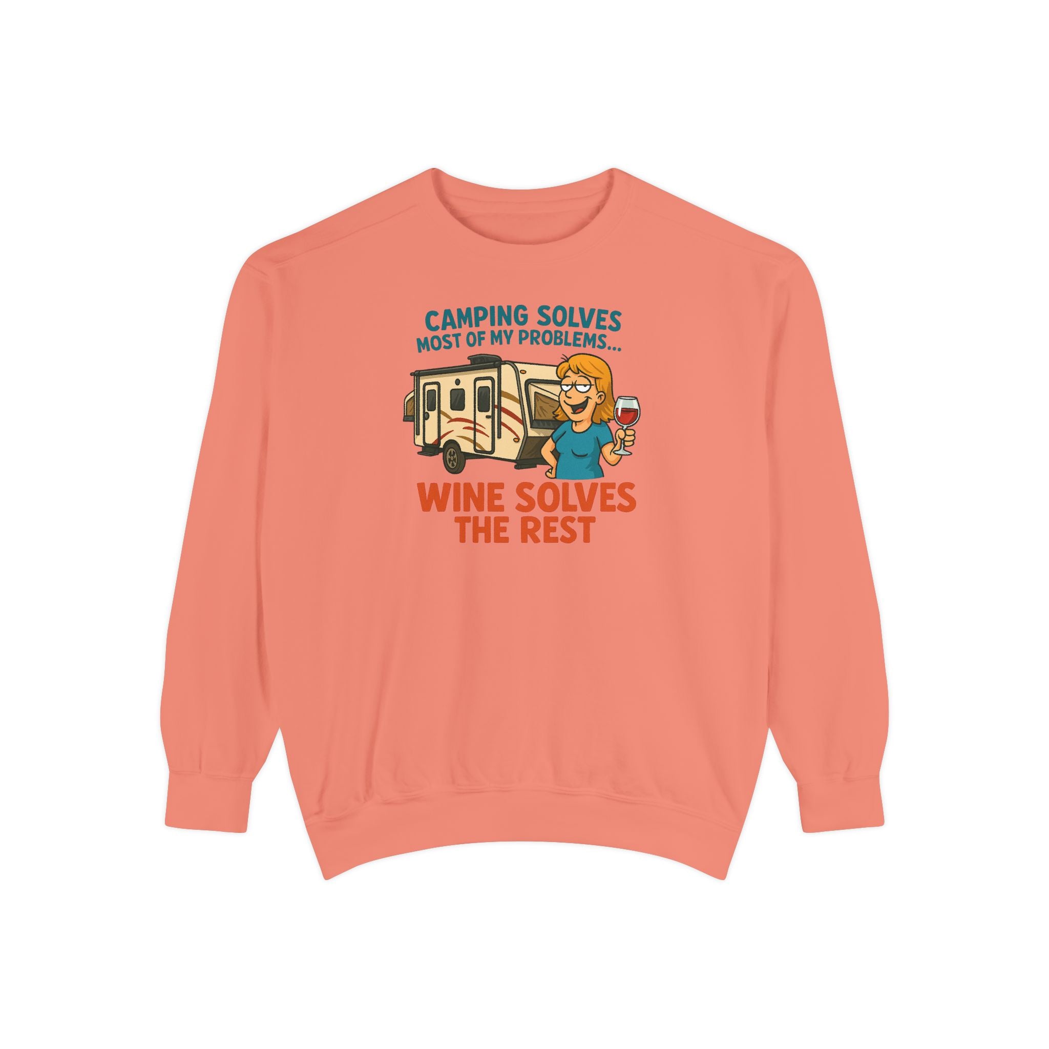 Camping Wine Sweatshirt | Unisex Garment-Dyed Pullover | Cozy Gift for Campers | Outdoor Adventures Apparel | Relaxed Fit Top