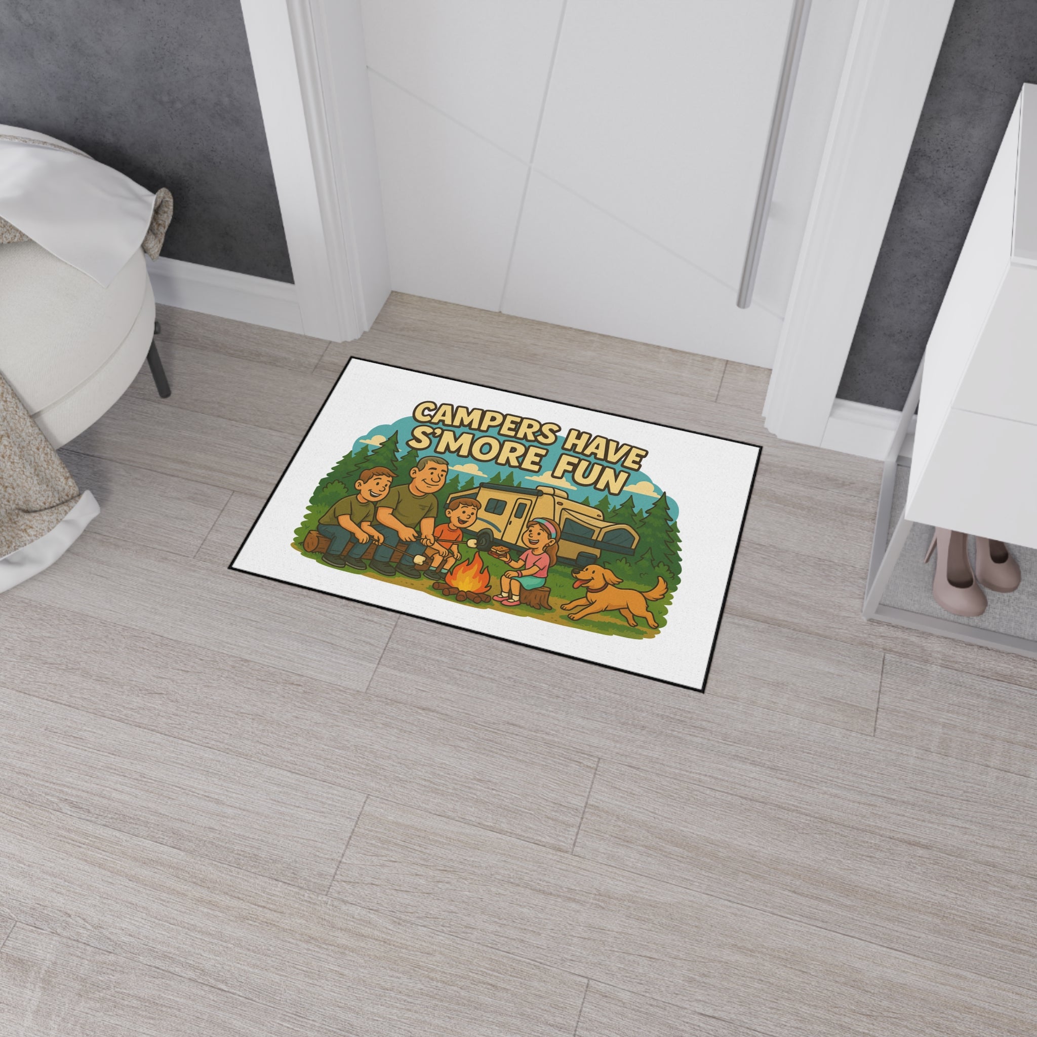Campfire Fun Floor Mat - Family Camping Decor, Outdoor Rug, S'mores Theme Mat, RV Welcome Mat, Adventurer Gift