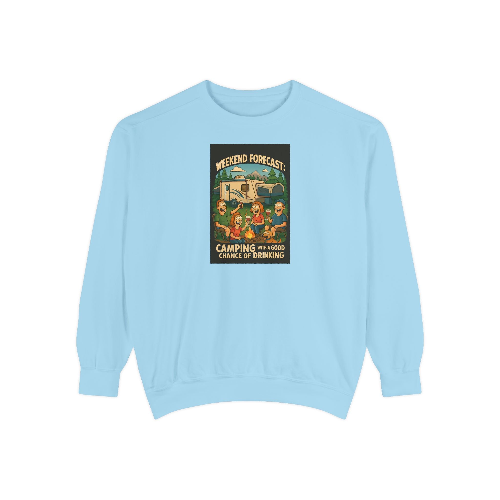 Weekend Forecast Camping Sweatshirt, Cozy Unisex Sweatshirt, Gift for Campers, Outdoor Adventure Apparel, Relaxed Fit Sweatshirt