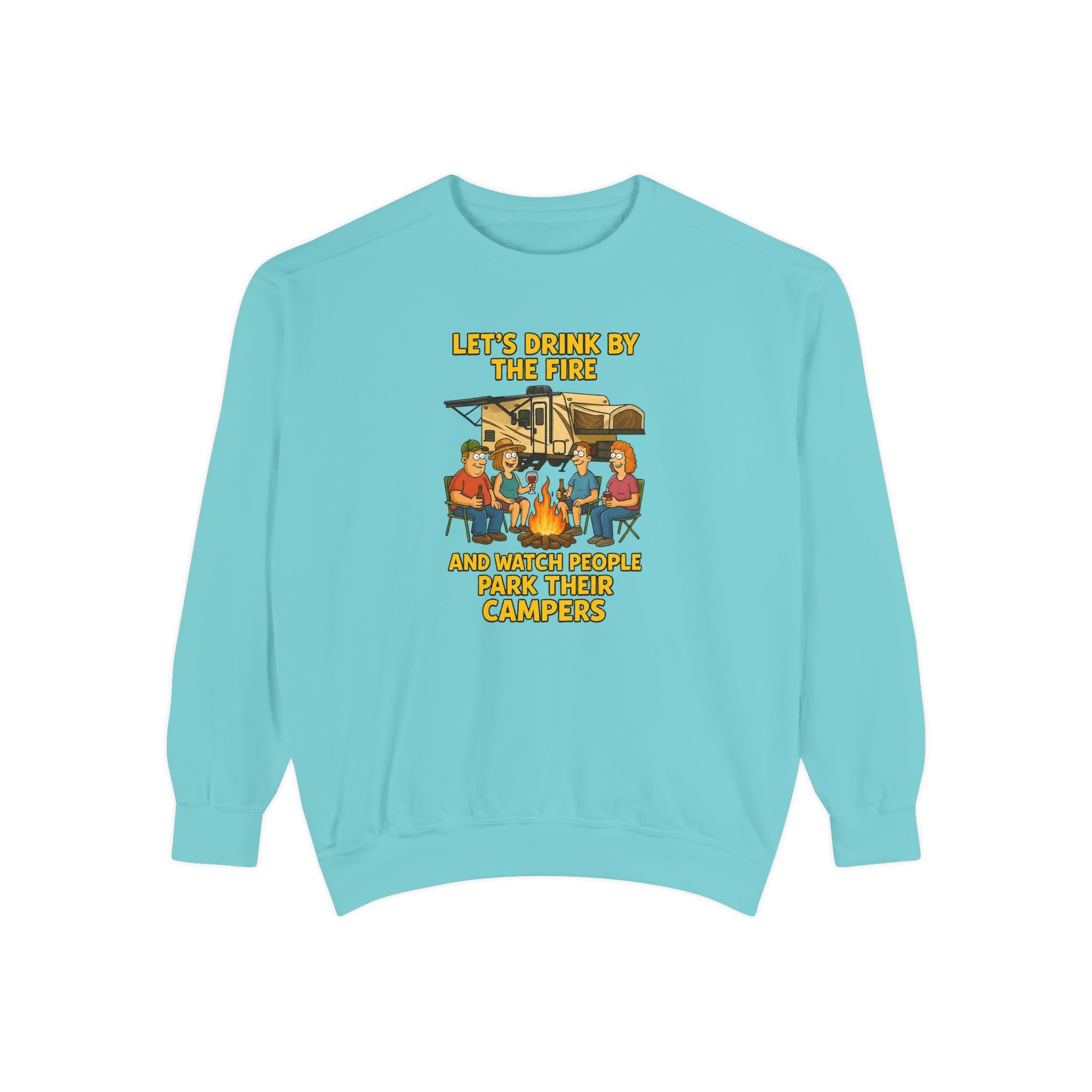 Cozy Campfire Sweatshirt - Let’s Drink by the Fire, Unisex Pullover, Perfect for Bonfires, Camping Trips, Outdoor Gatherings, Cozy Nights