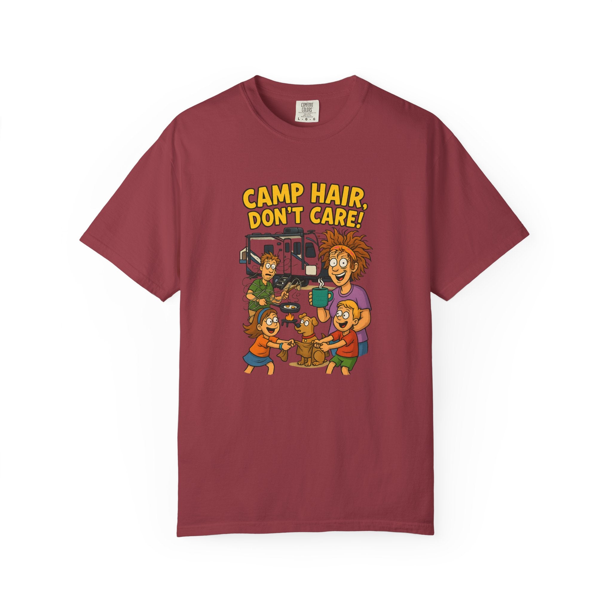Camp Hair Don't Care T-Shirt, Unisex Garment-Dyed Tee, Camping Apparel, Funny Summer Shirt, Outdoor Lovers Gift, Vacation Essential