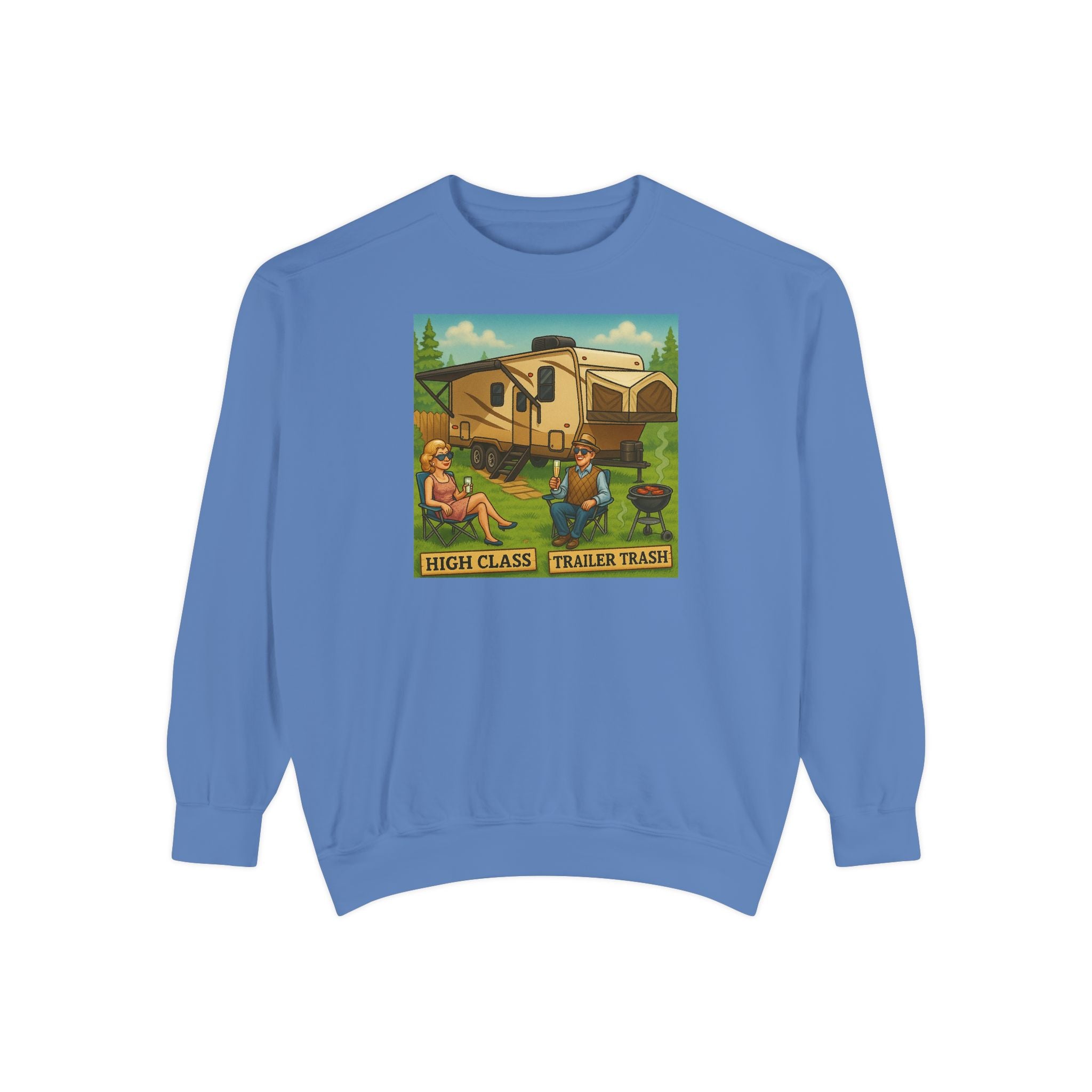 Vintage-Inspired Unisex Sweatshirt with 'High Class Trail Trash' Design
