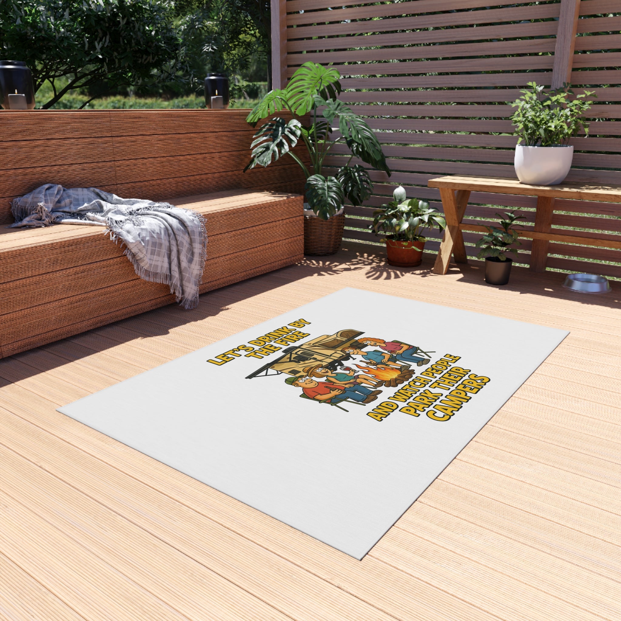 Outdoor Campfire Rug - Fun Camping Decor, RV Accessories, Family Gatherings, Outdoor Entertaining, Patio Mat